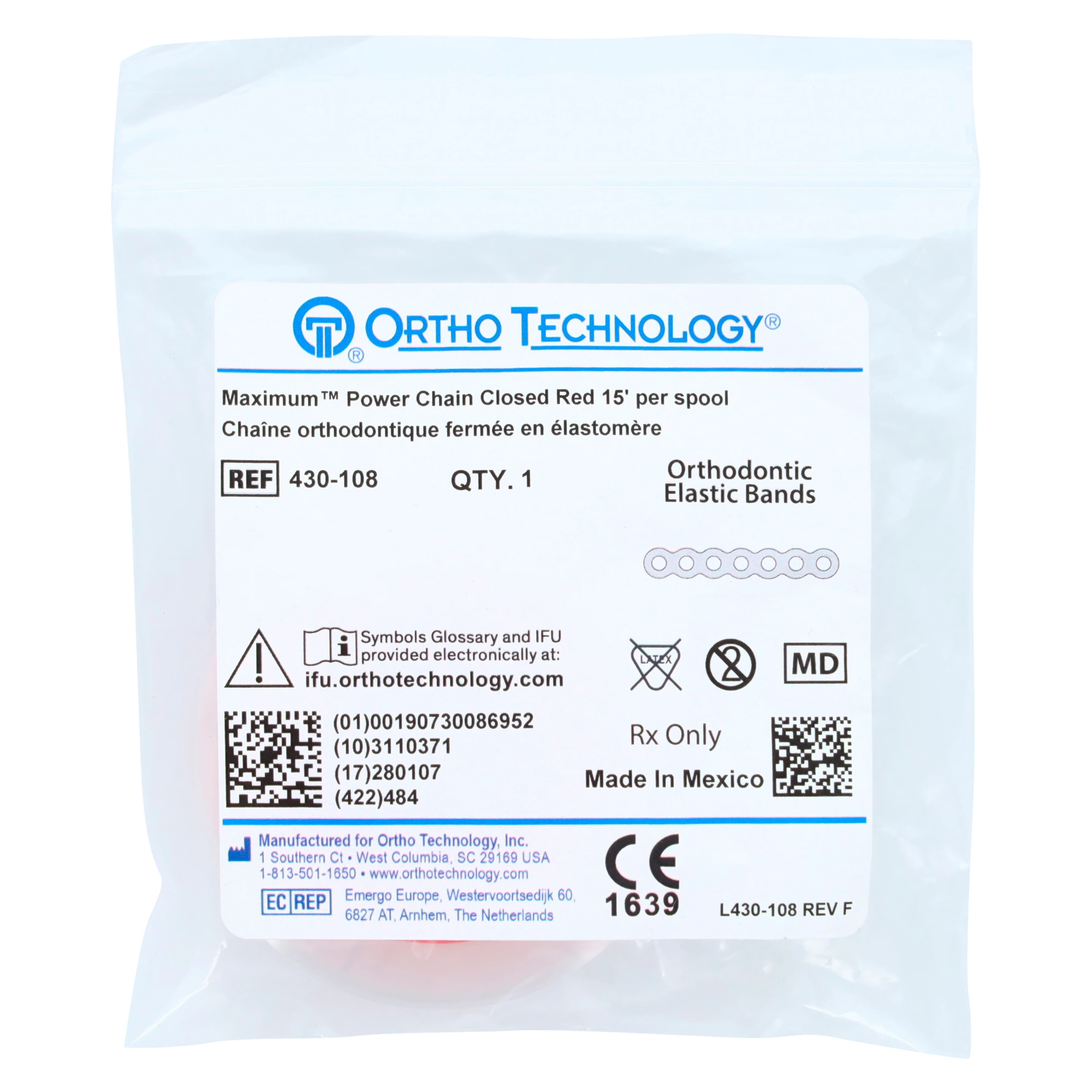 Ortho Technology Maximum Closed Power Chain on Spools, Red, 15 ft, 430-108 thumbnail 3