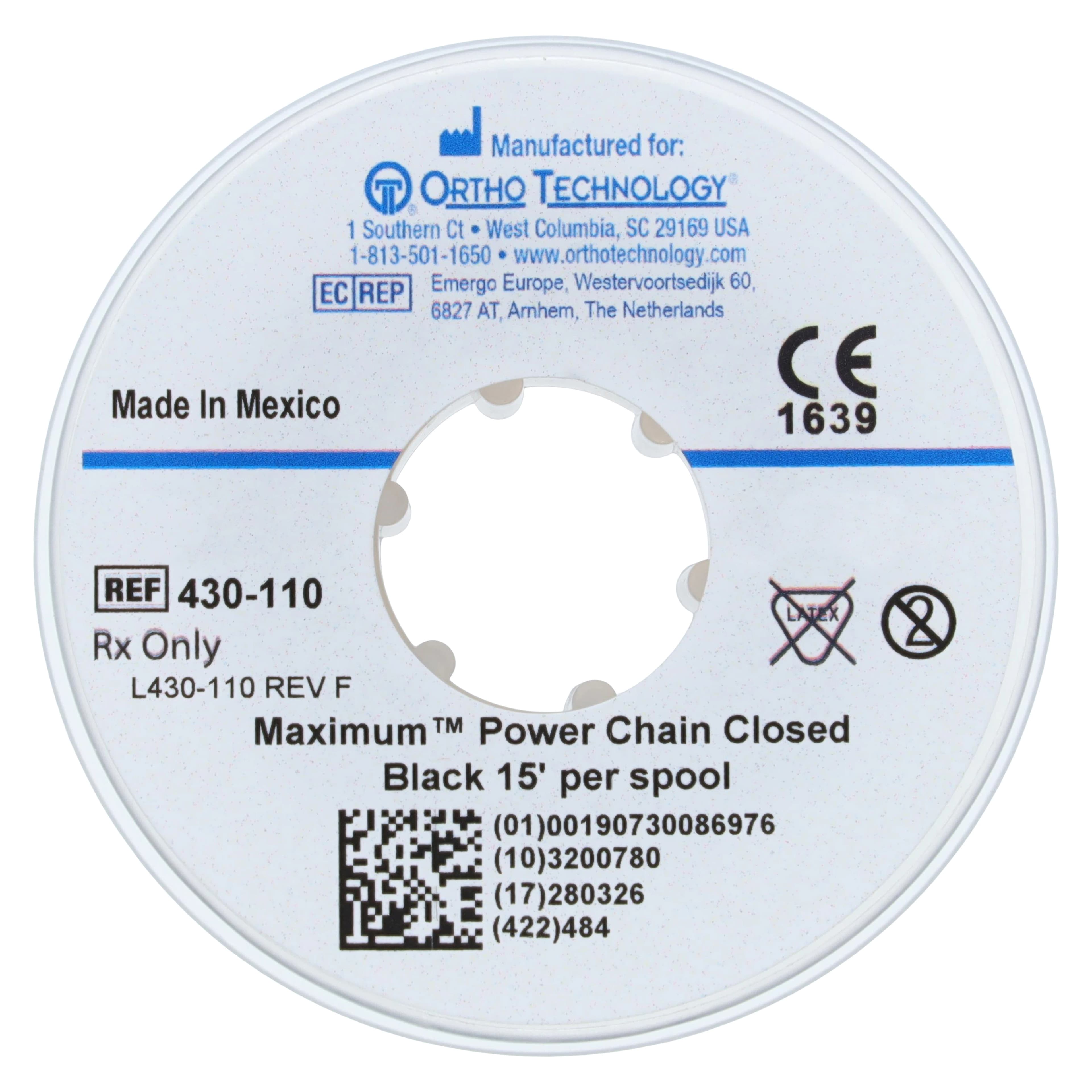 Ortho Technology Maximum Closed Power Chain on Spools, 15 Feet, Latex-Free, Black, 430-110 thumbnail 2