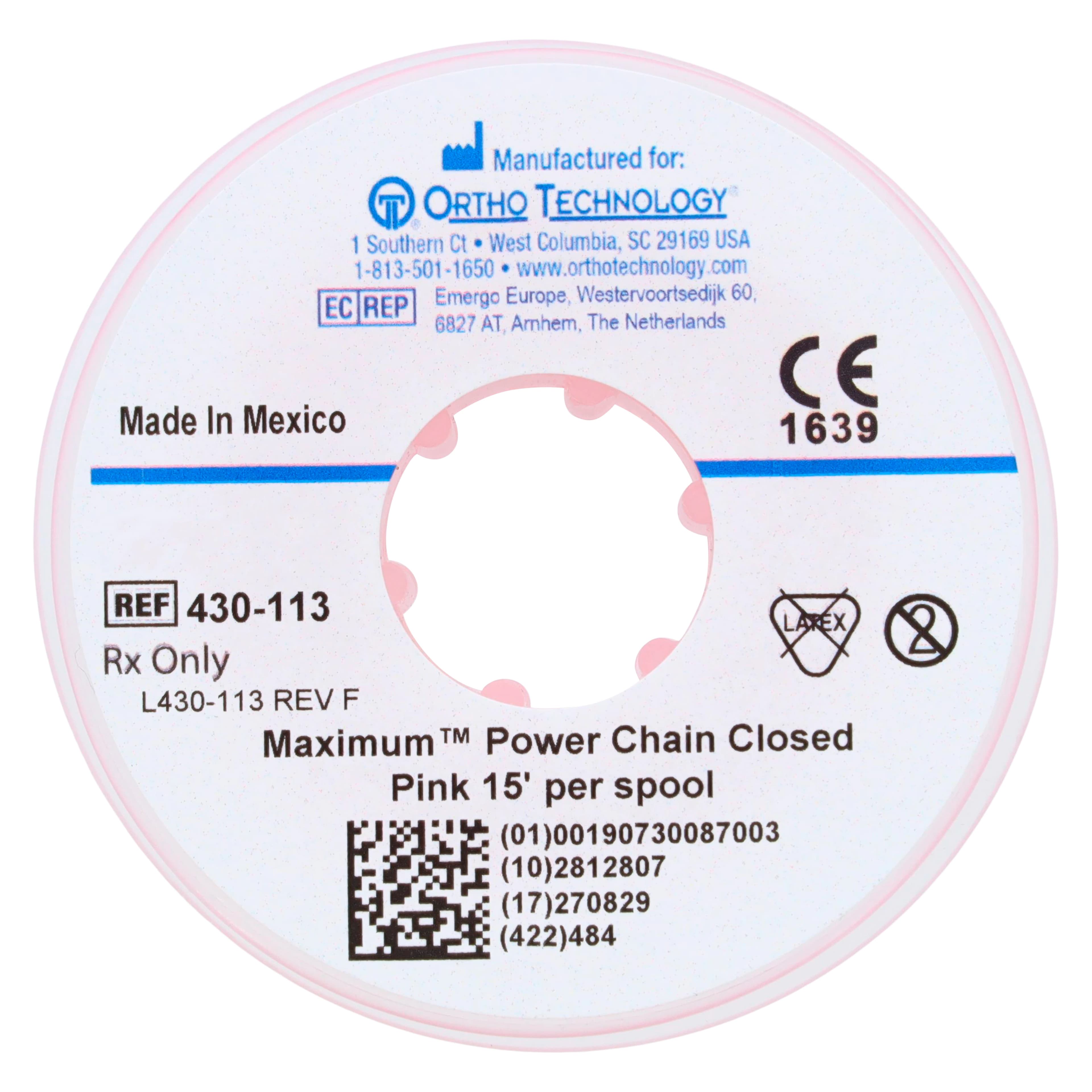Ortho Technology Maximum Closed Power Chain on Spools, 15 Feet, Latex-Free, Pink, 430-113 thumbnail 2