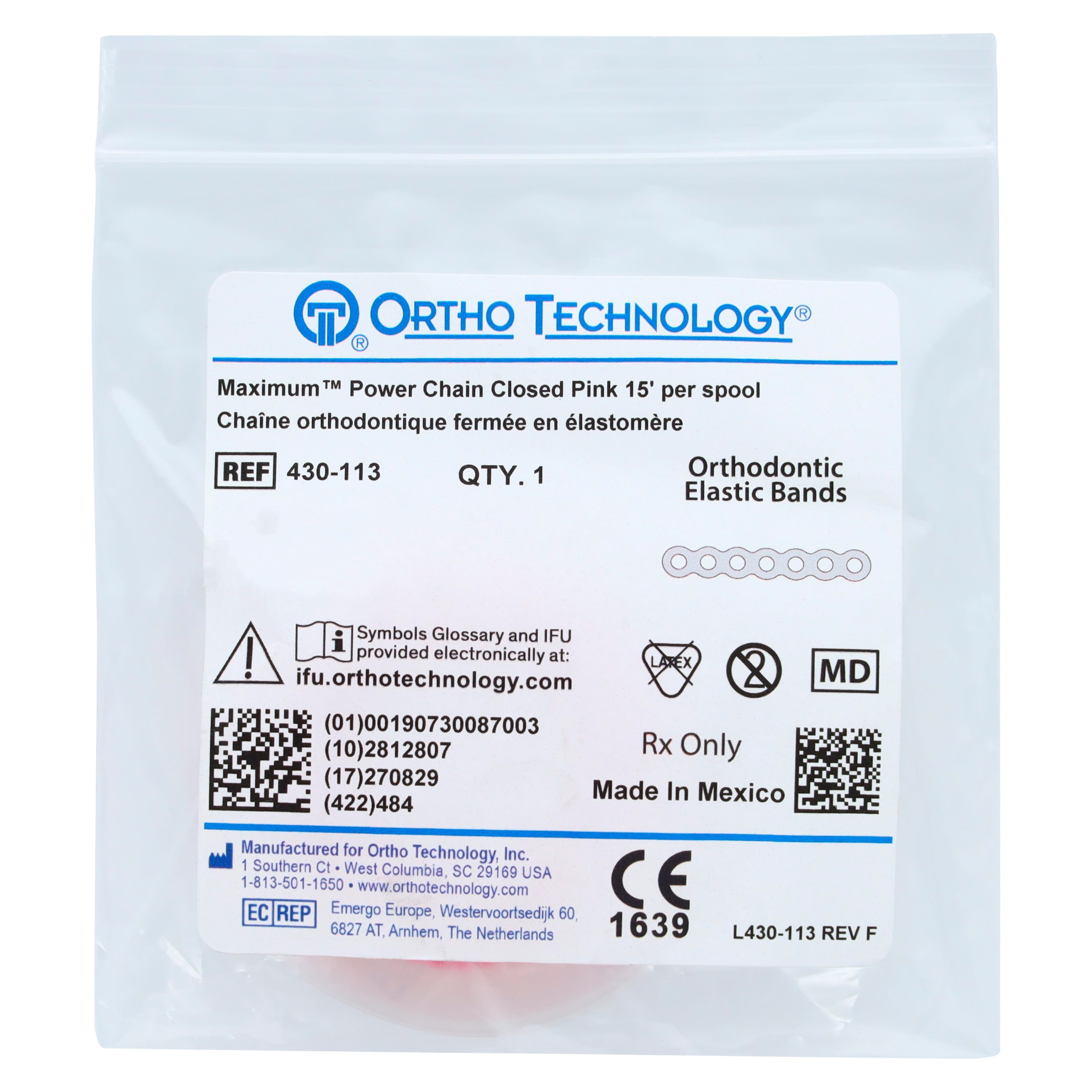 Ortho Technology Maximum Closed Power Chain on Spools, 15 Feet, Latex-Free, Pink, 430-113 thumbnail 3