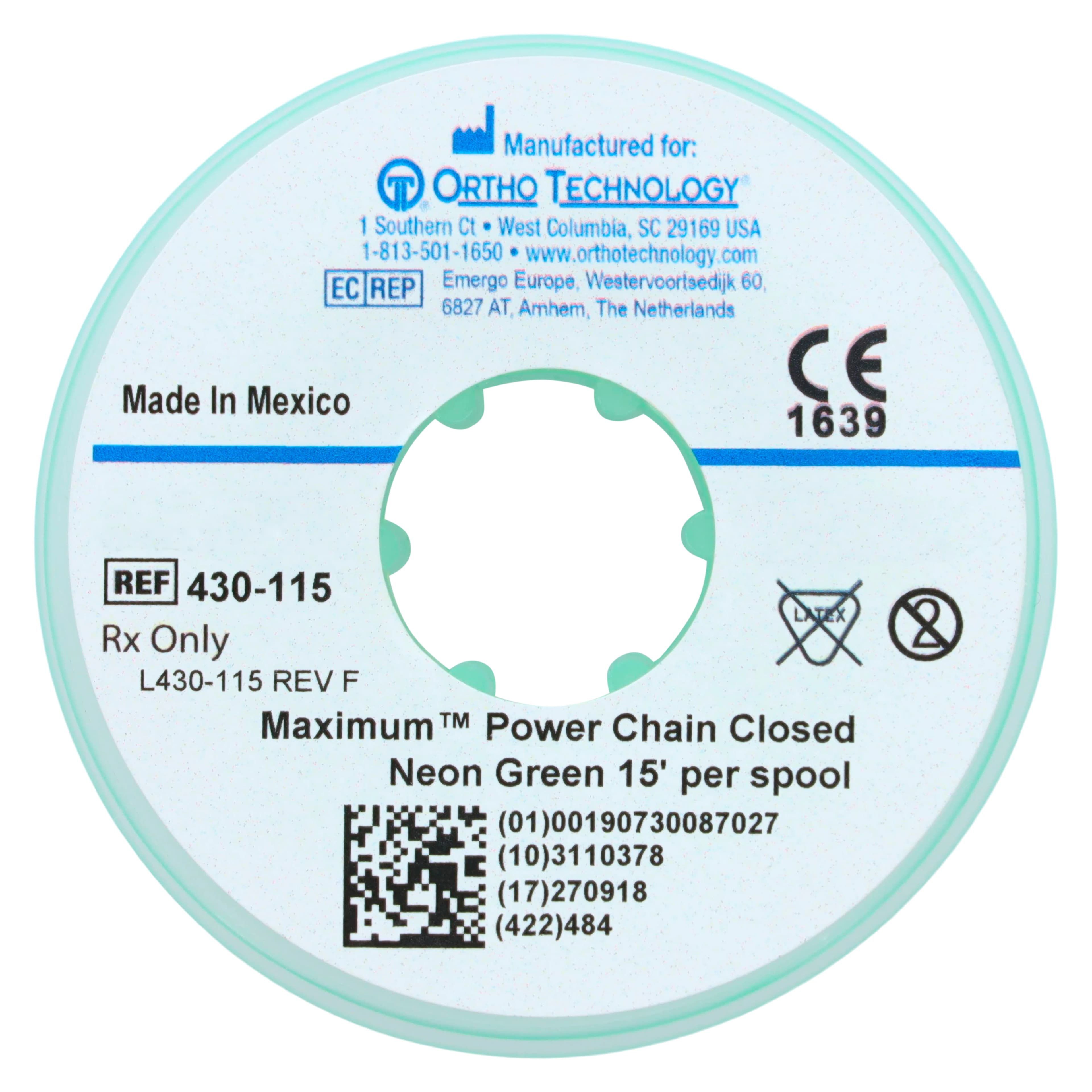 Ortho Technology Maximum Closed Power Chain on Spools, Neon Green, 15 Feet, 430-115 thumbnail 2