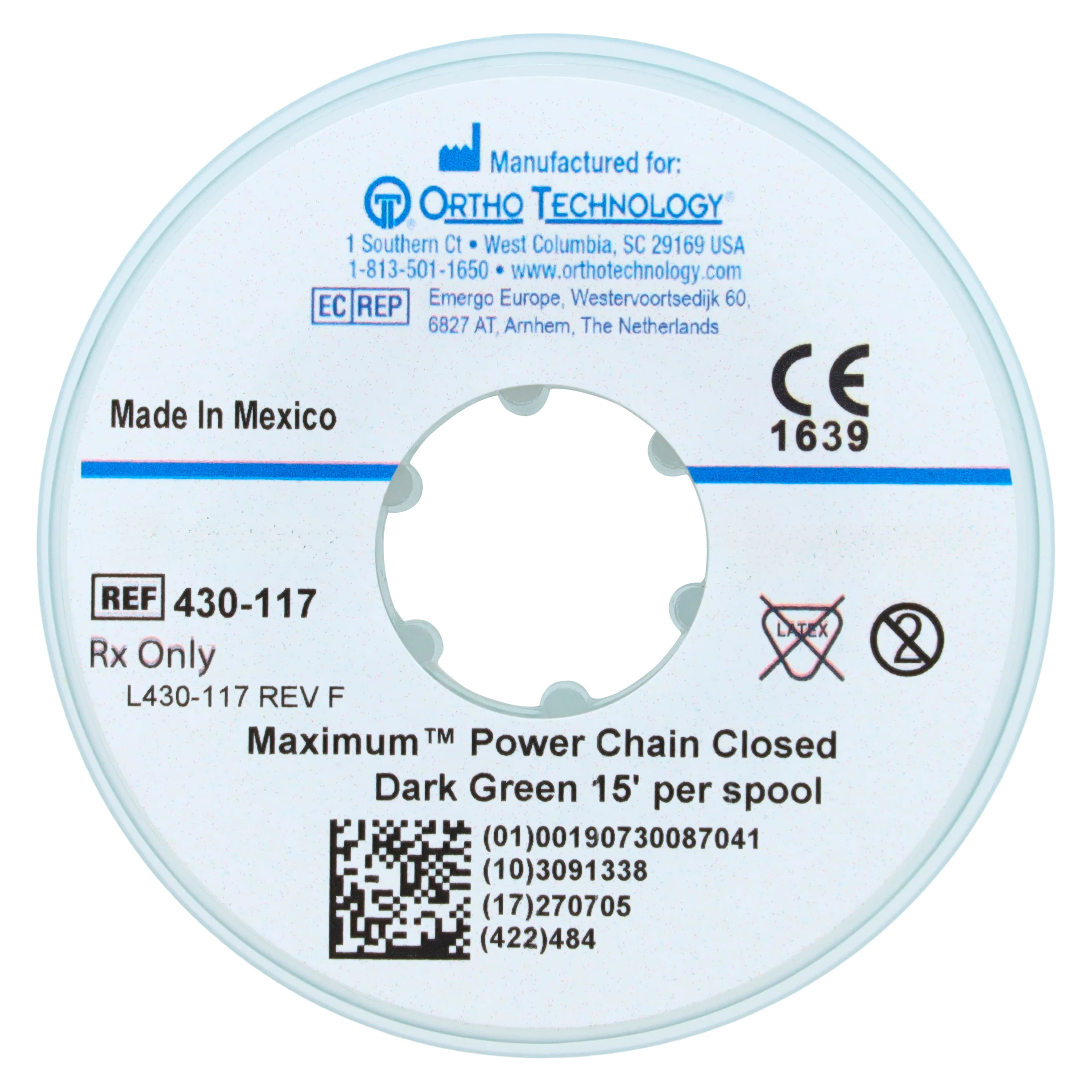 Ortho Technology Maximum Closed Power Chain on Spools, Dark Green, 15 Feet, Latex-Free thumbnail 2