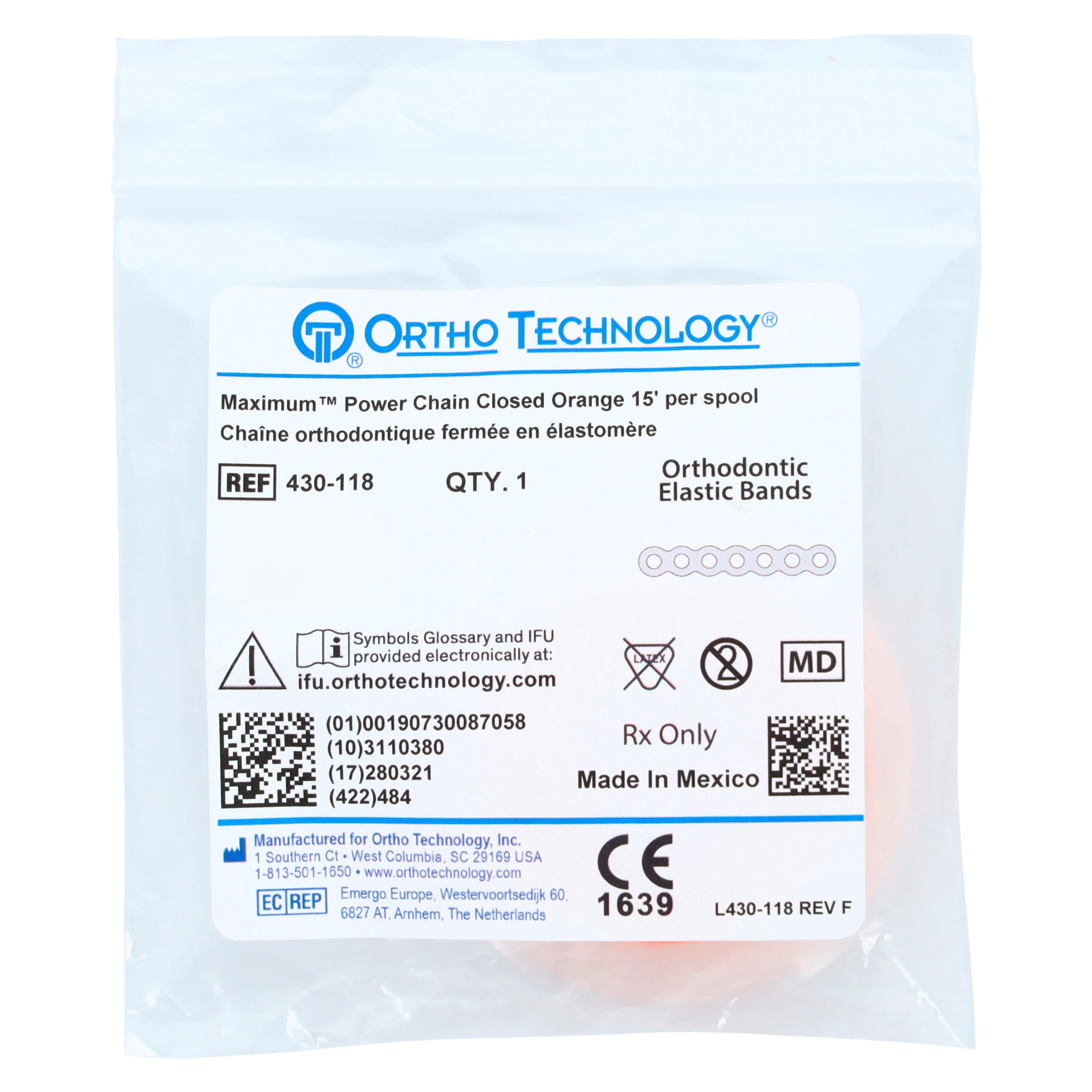 Ortho Technology Maximum Closed Power Chain on Spools, 15 Feet, Orange, 430-118 thumbnail 3