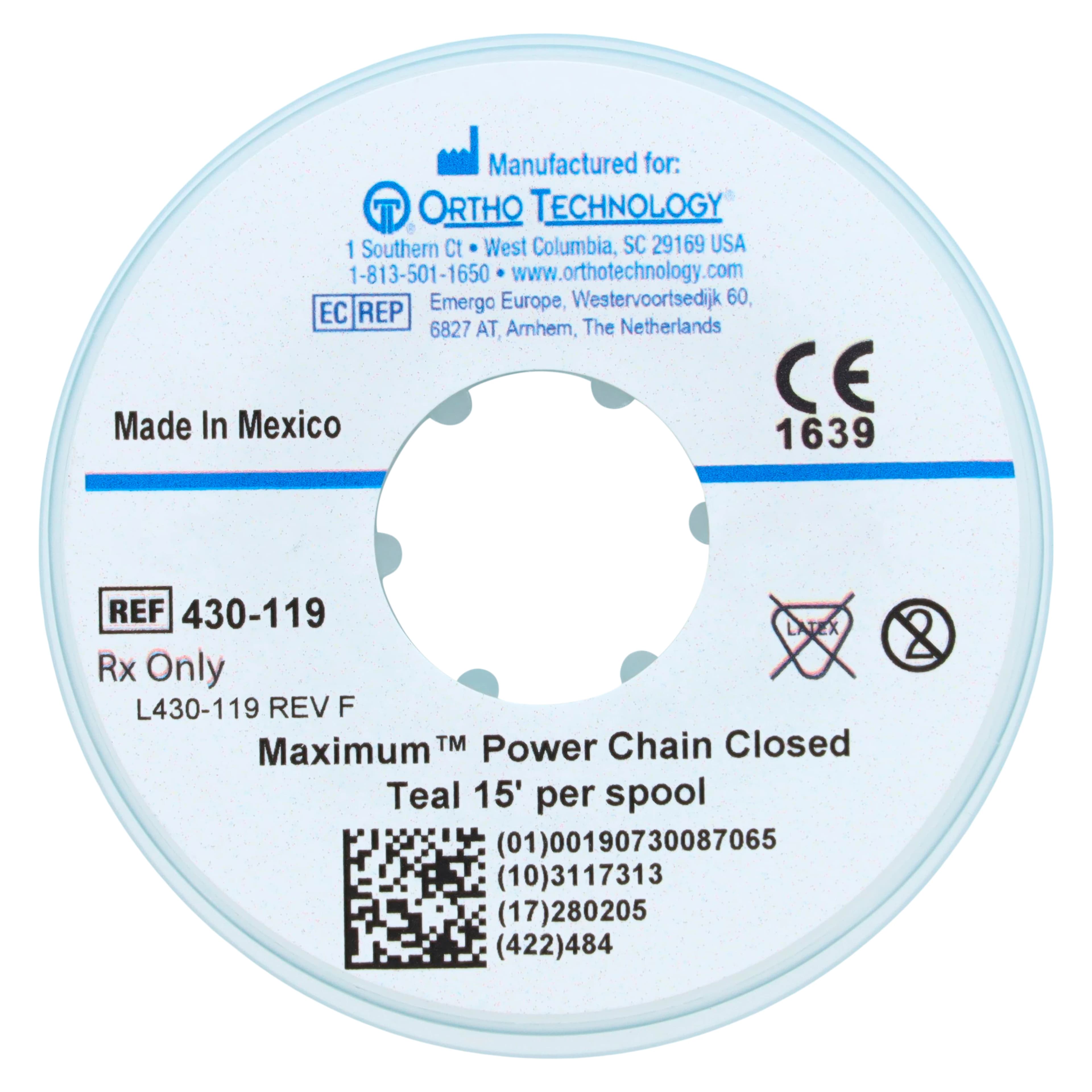 Ortho Technology Maximum Closed Power Chain on Spools, 15 Feet, Latex-Free, Teal, 430-119 thumbnail 2