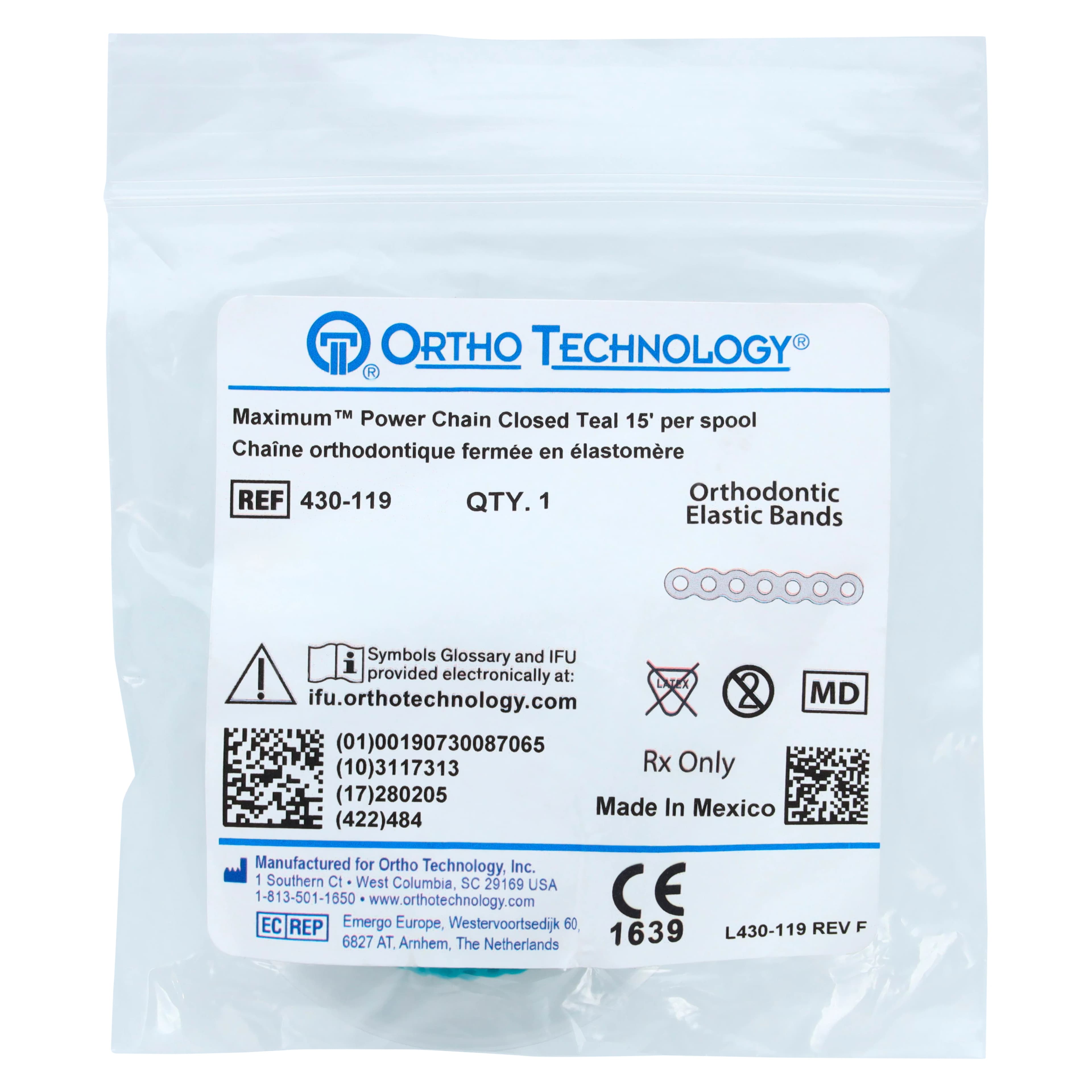 Ortho Technology Maximum Closed Power Chain on Spools, 15 Feet, Latex-Free, Teal, 430-119 thumbnail 3
