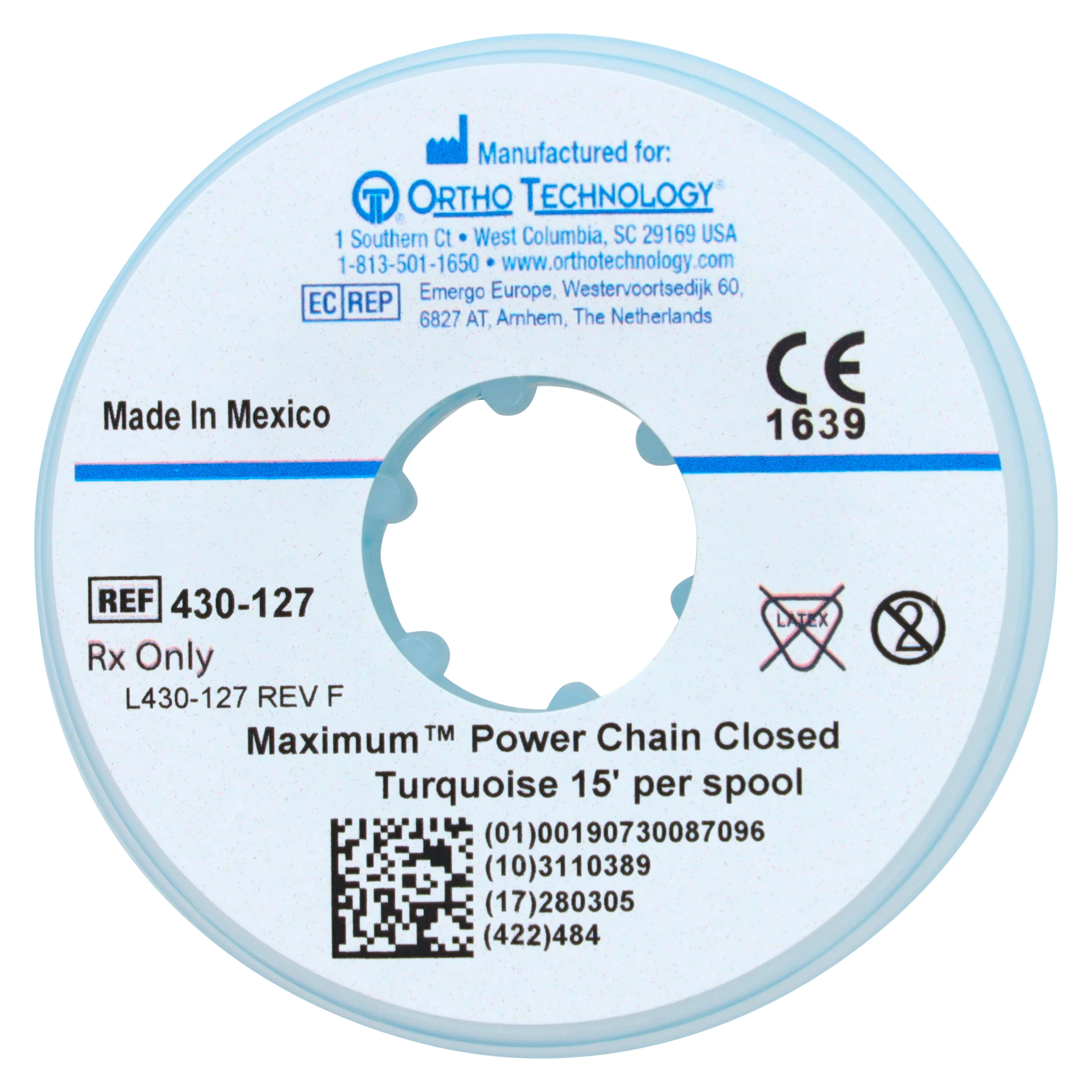 Ortho Technology Maximum Closed Power Chain on Spools, 15 Feet, Turquoise, Latex-Free, 430-127 thumbnail 2