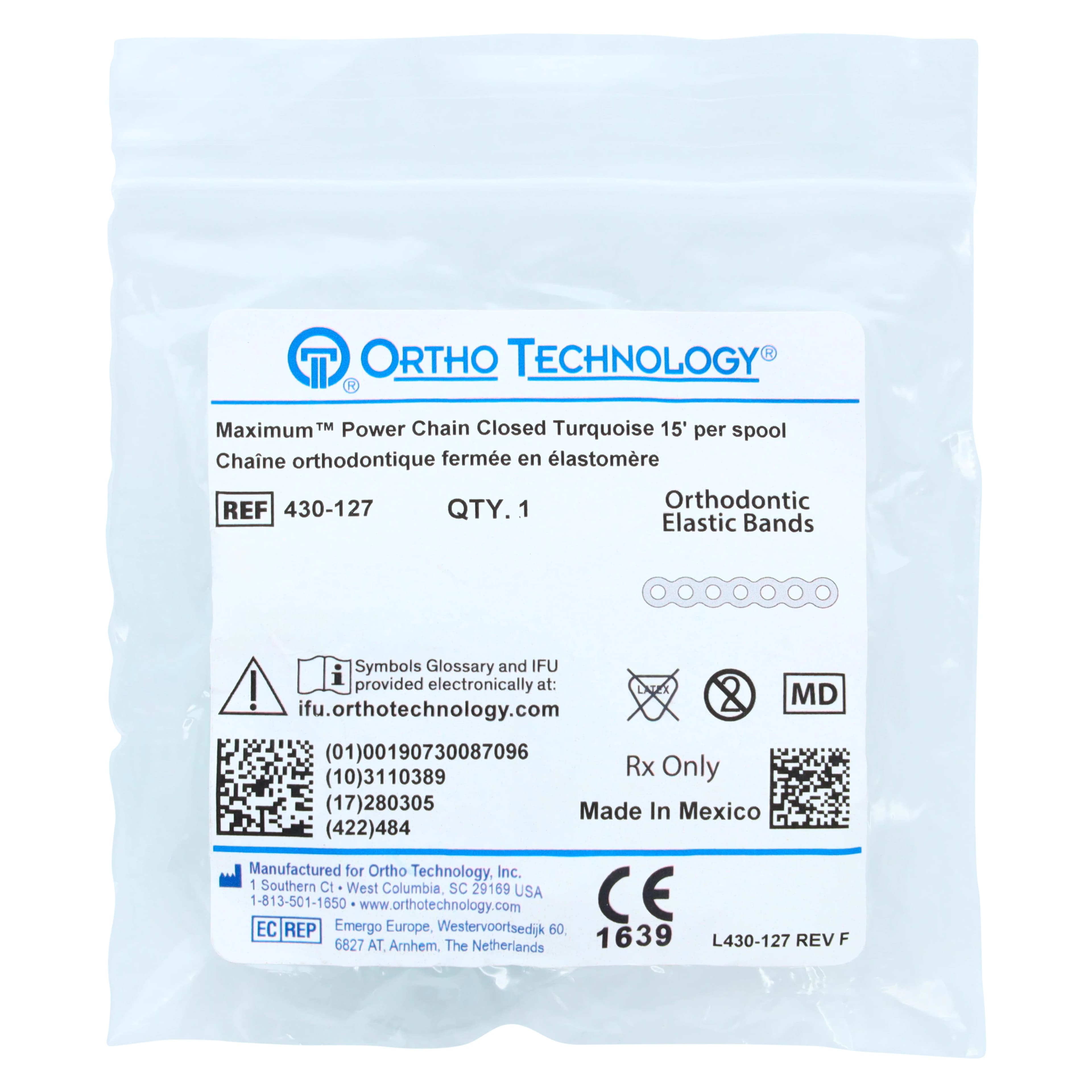 Ortho Technology Maximum Closed Power Chain on Spools, 15 Feet, Turquoise, Latex-Free, 430-127 thumbnail 3