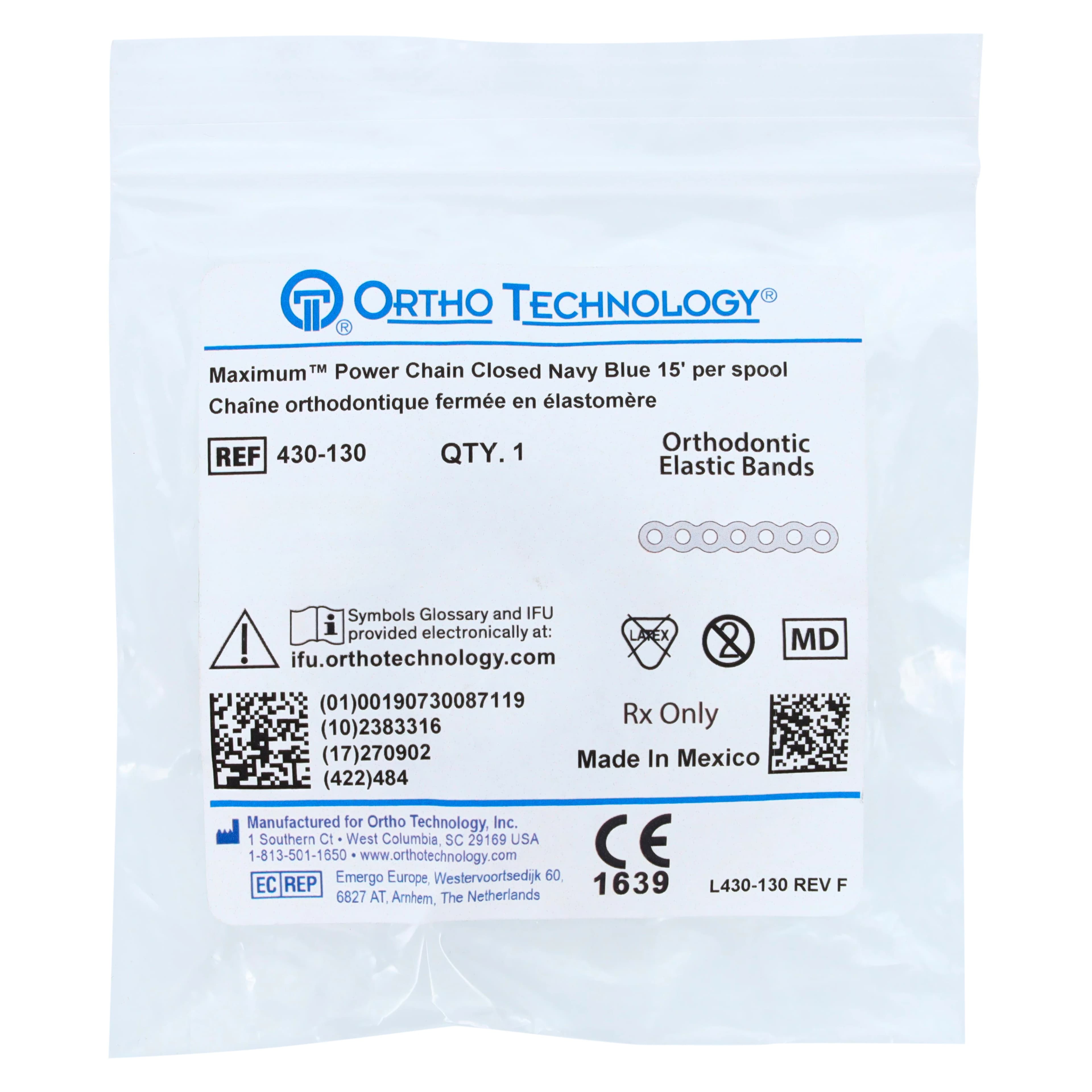 Ortho Technology Maximum Closed Power Chain on Spools, Navy Blue, 15 ft, Latex-Free, 430-130 thumbnail 3