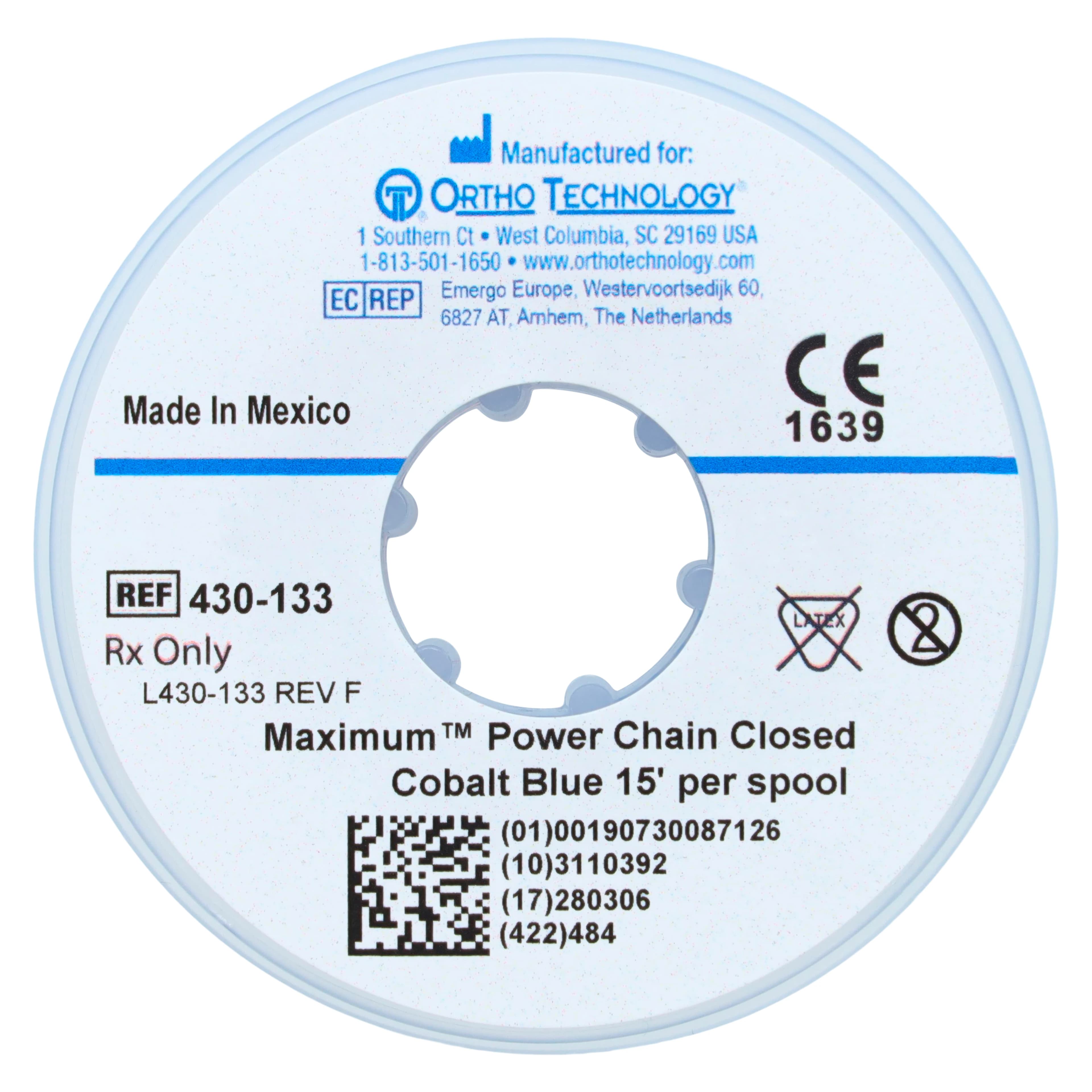 Ortho Technology Maximum Closed Power Chain on Spools, 15 Feet, Cobalt Blue, 430-133 thumbnail 2