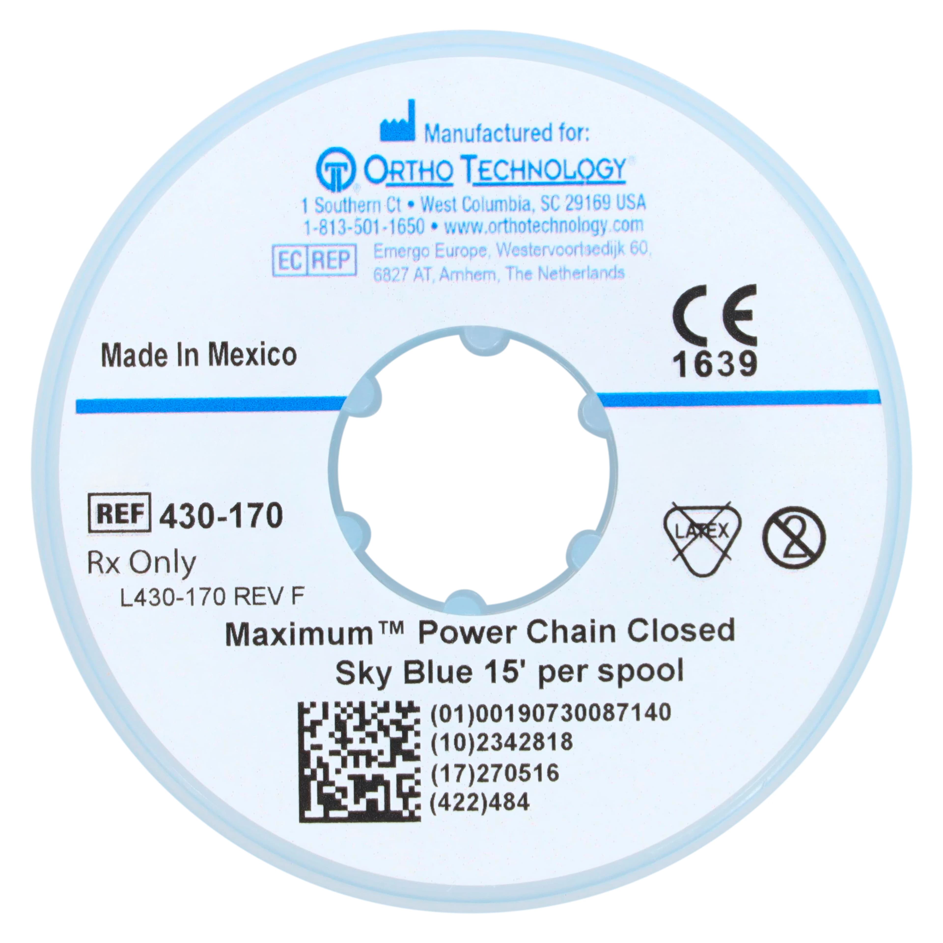 Ortho Technology Maximum Closed Power Chain on Spools, 15 Feet, Sky Blue, Latex-Free thumbnail 2