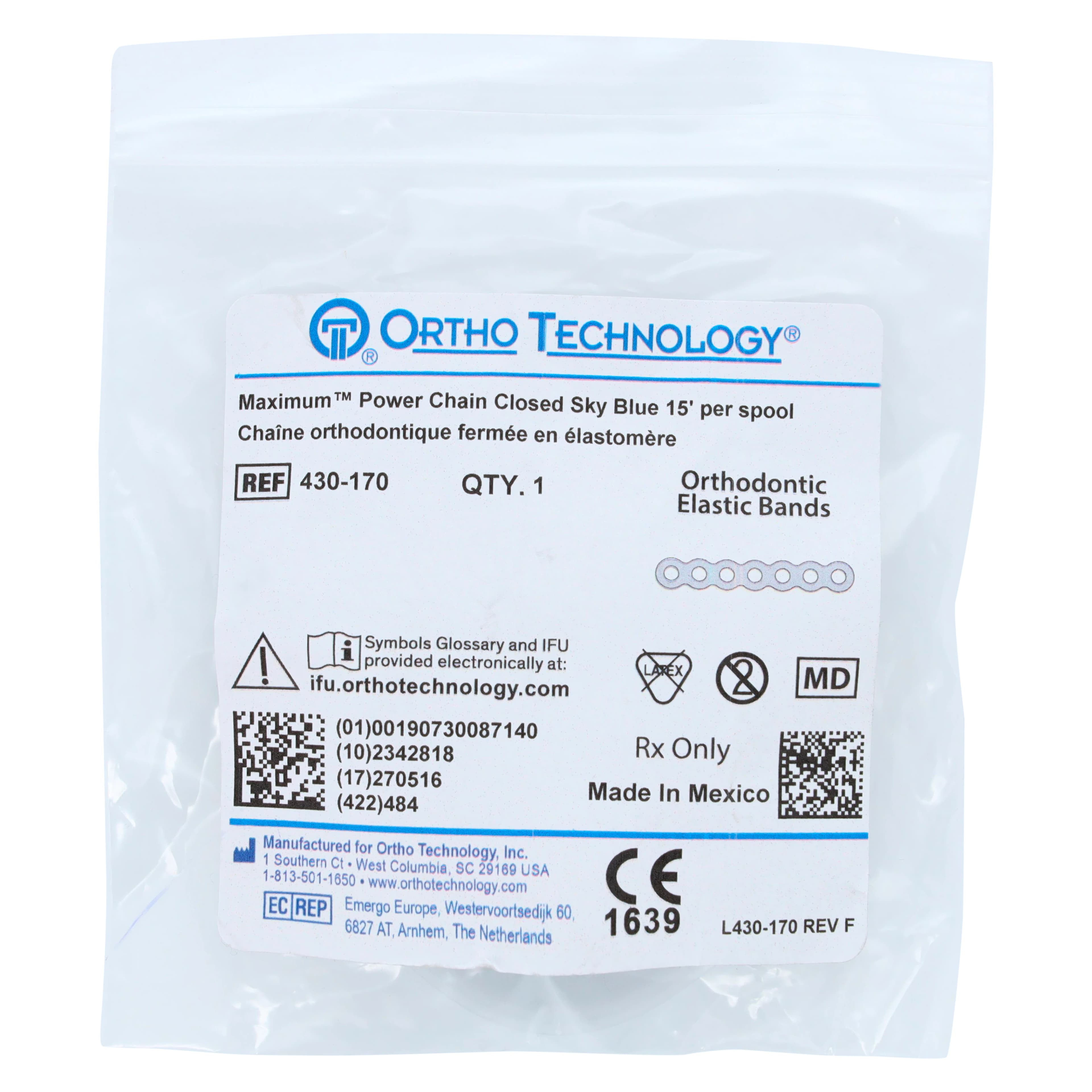 Ortho Technology Maximum Closed Power Chain on Spools, 15 Feet, Sky Blue, Latex-Free thumbnail 3