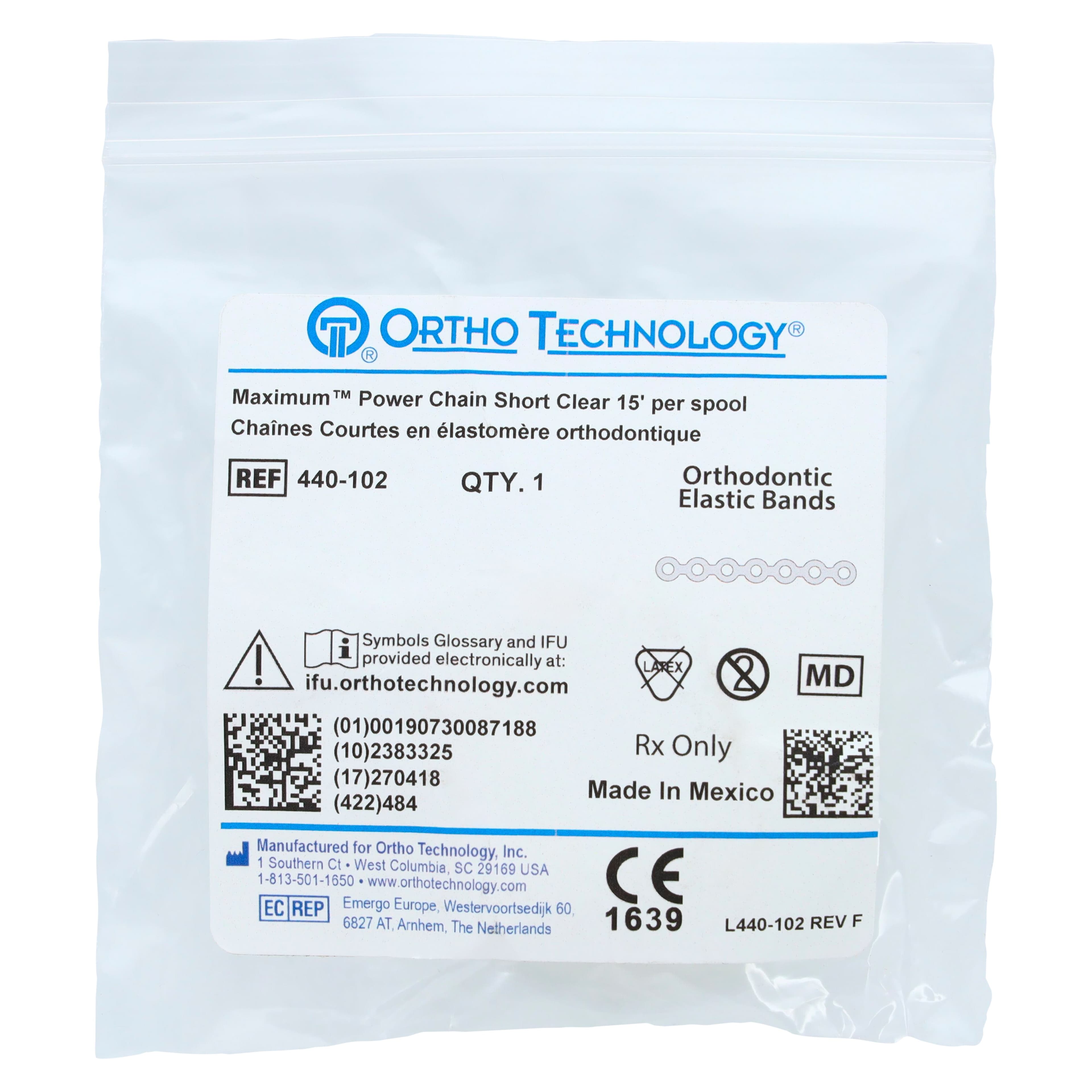 Ortho Technology Maximum Short Power Chain on Spools, 15' Spool, Clear, 440-102 thumbnail 3