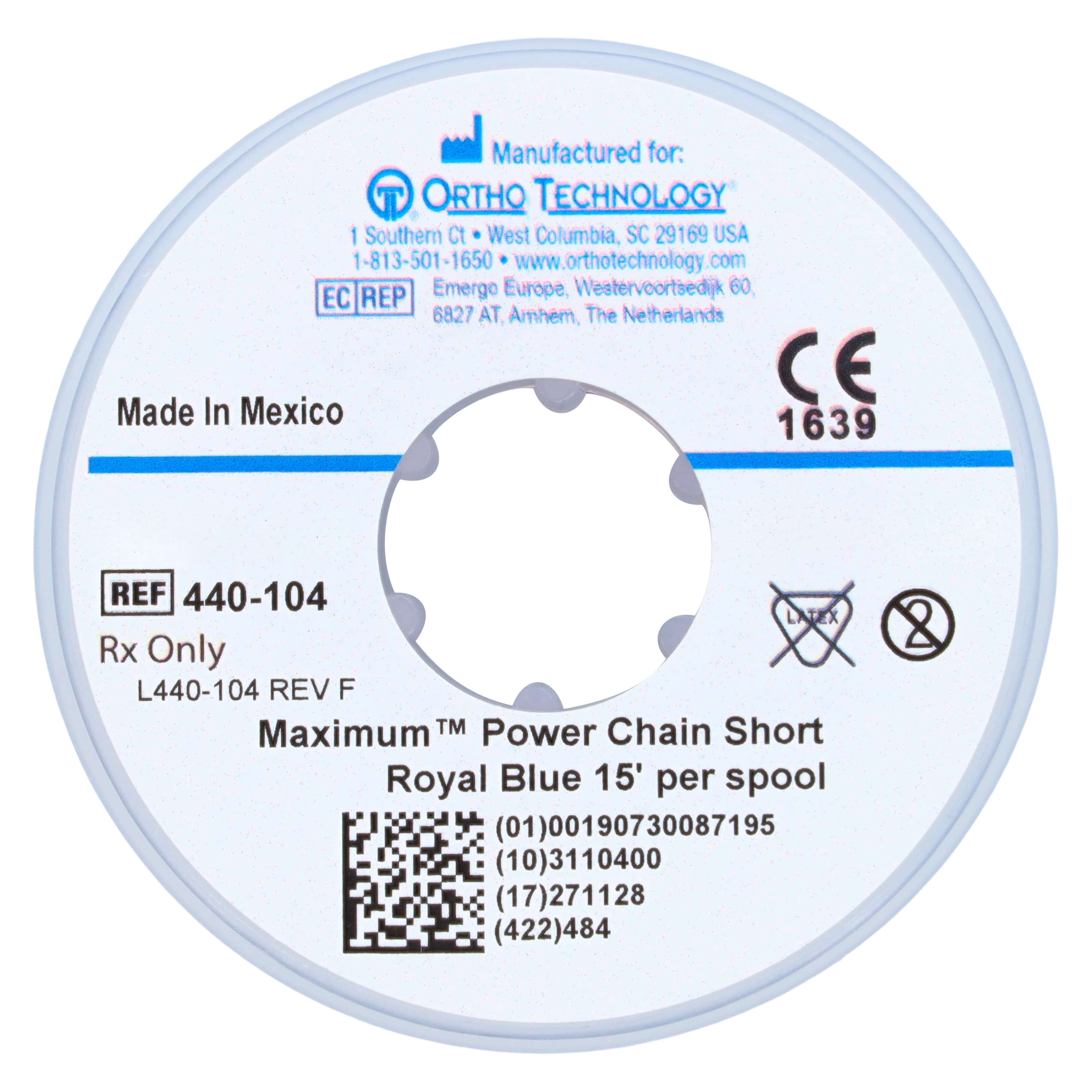 Ortho Technology Maximum Short Power Chain on Spools, 15' Spool, Royal Blue, Latex-Free, 440-104 thumbnail 2
