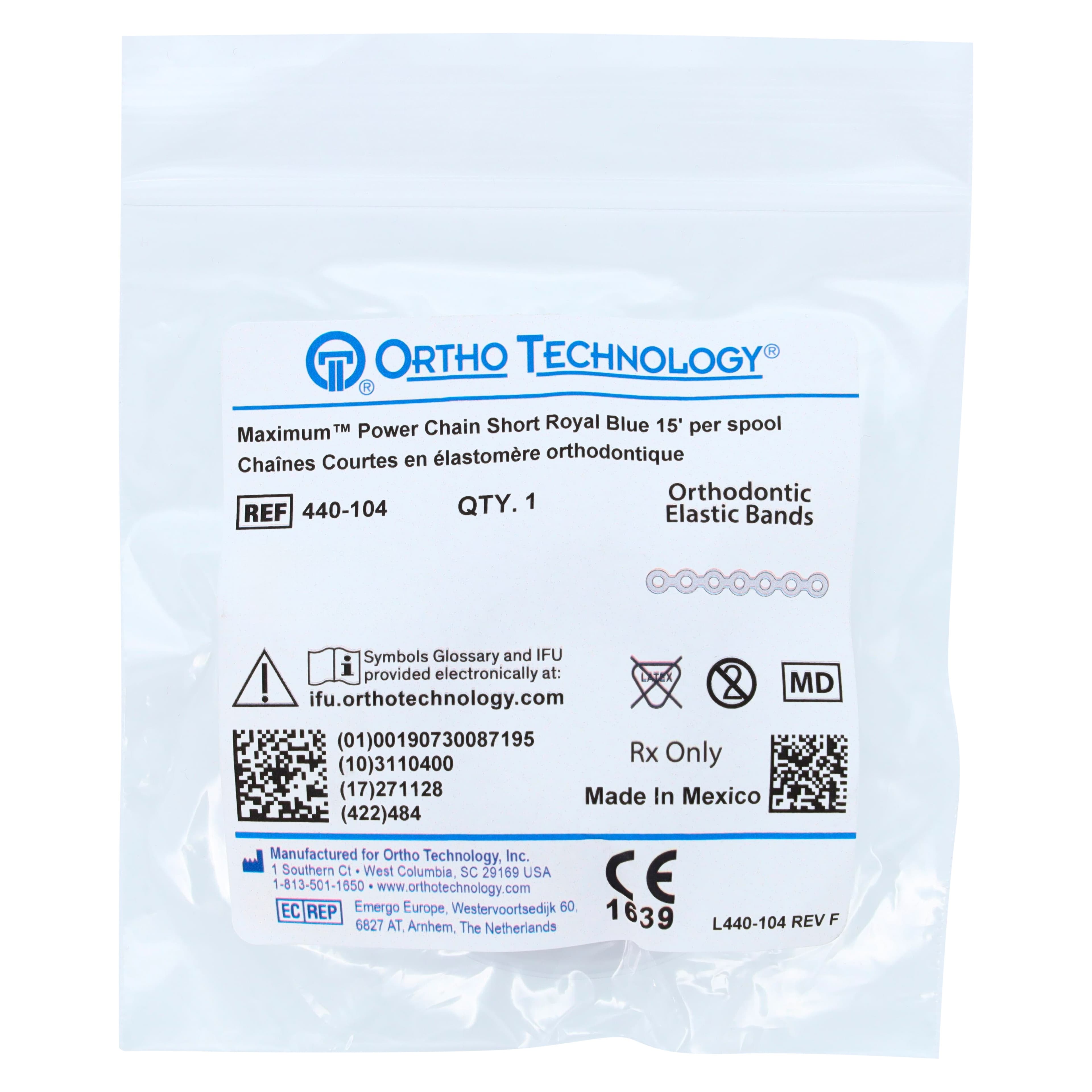 Ortho Technology Maximum Short Power Chain on Spools, 15' Spool, Royal Blue, Latex-Free, 440-104 thumbnail 3