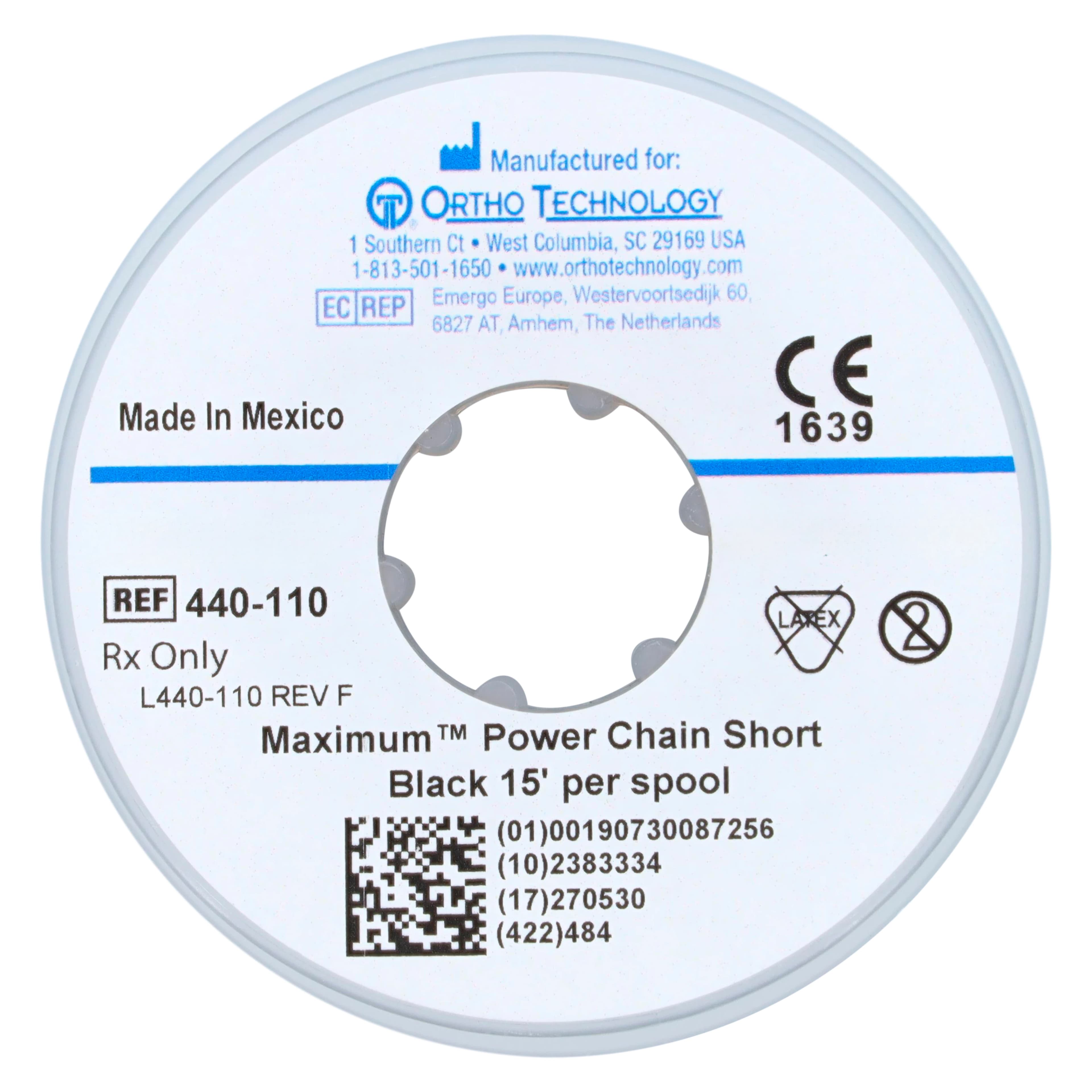 Ortho Technology Maximum Short Power Chain on Spools, 15' Spool, Latex-Free, Black, 440-110 thumbnail 2