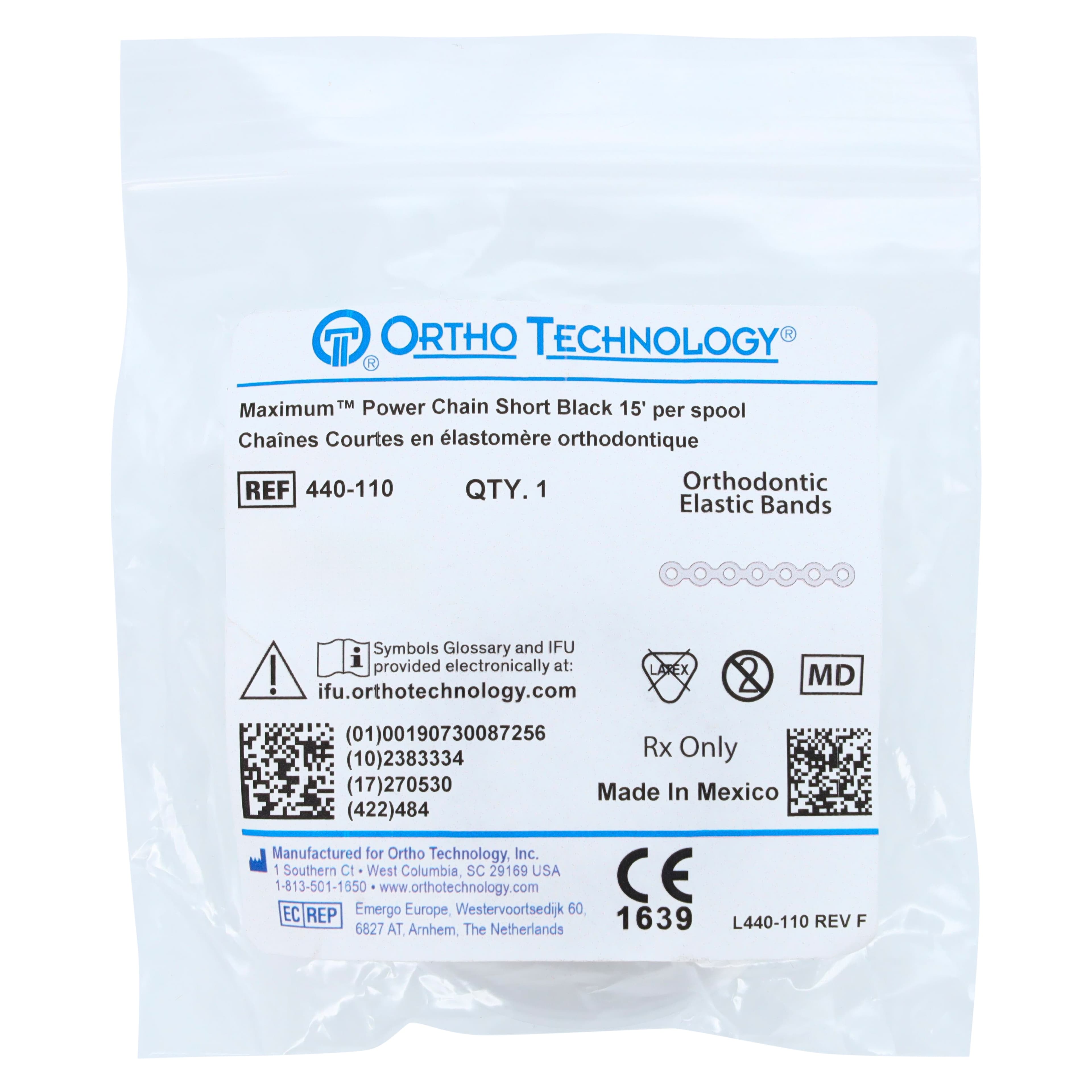 Ortho Technology Maximum Short Power Chain on Spools, 15' Spool, Latex-Free, Black, 440-110 thumbnail 3