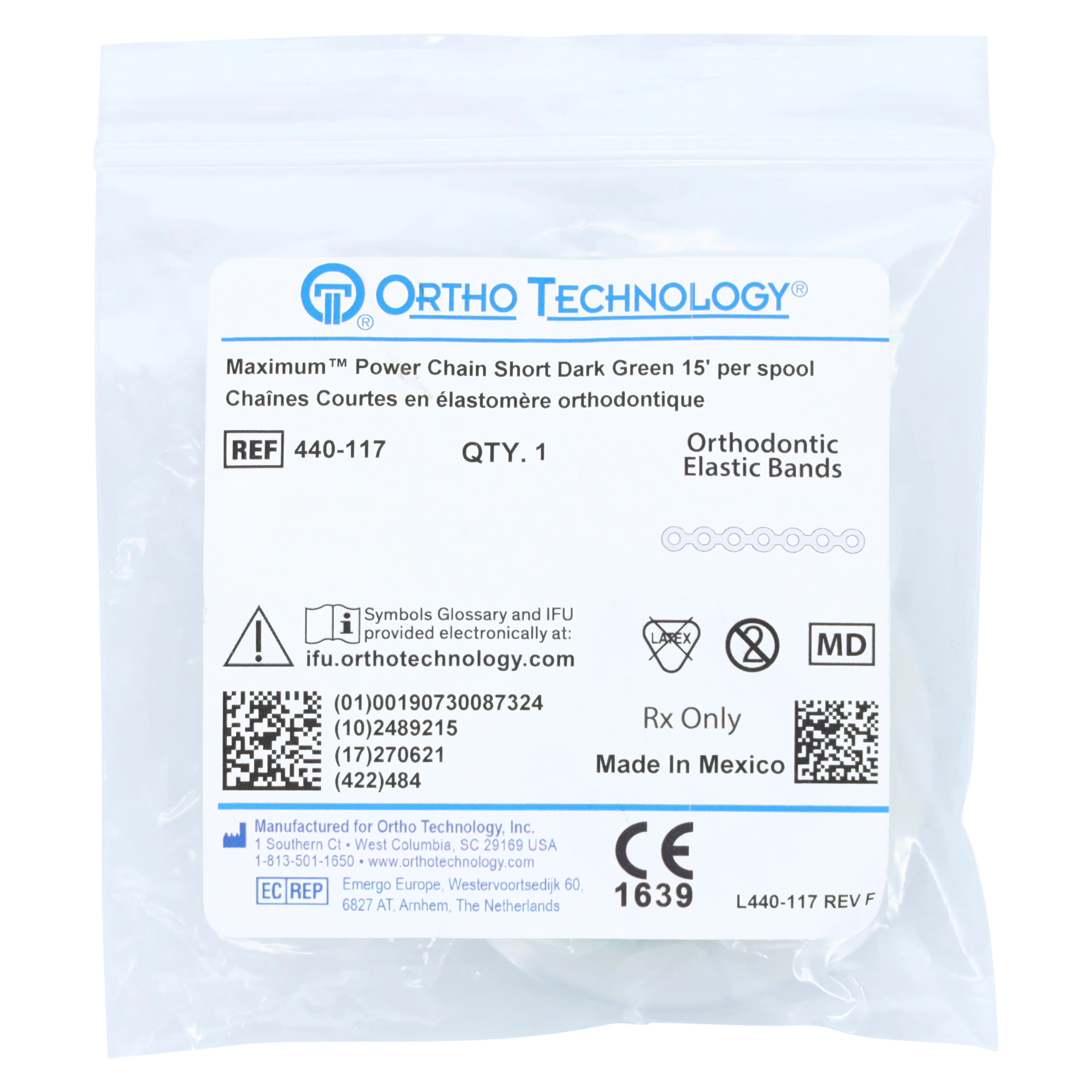 Ortho Technology Maximum Short Power Chain on Spools, 15' Spool, Dark Green, Latex-Free, 440-117 thumbnail 3