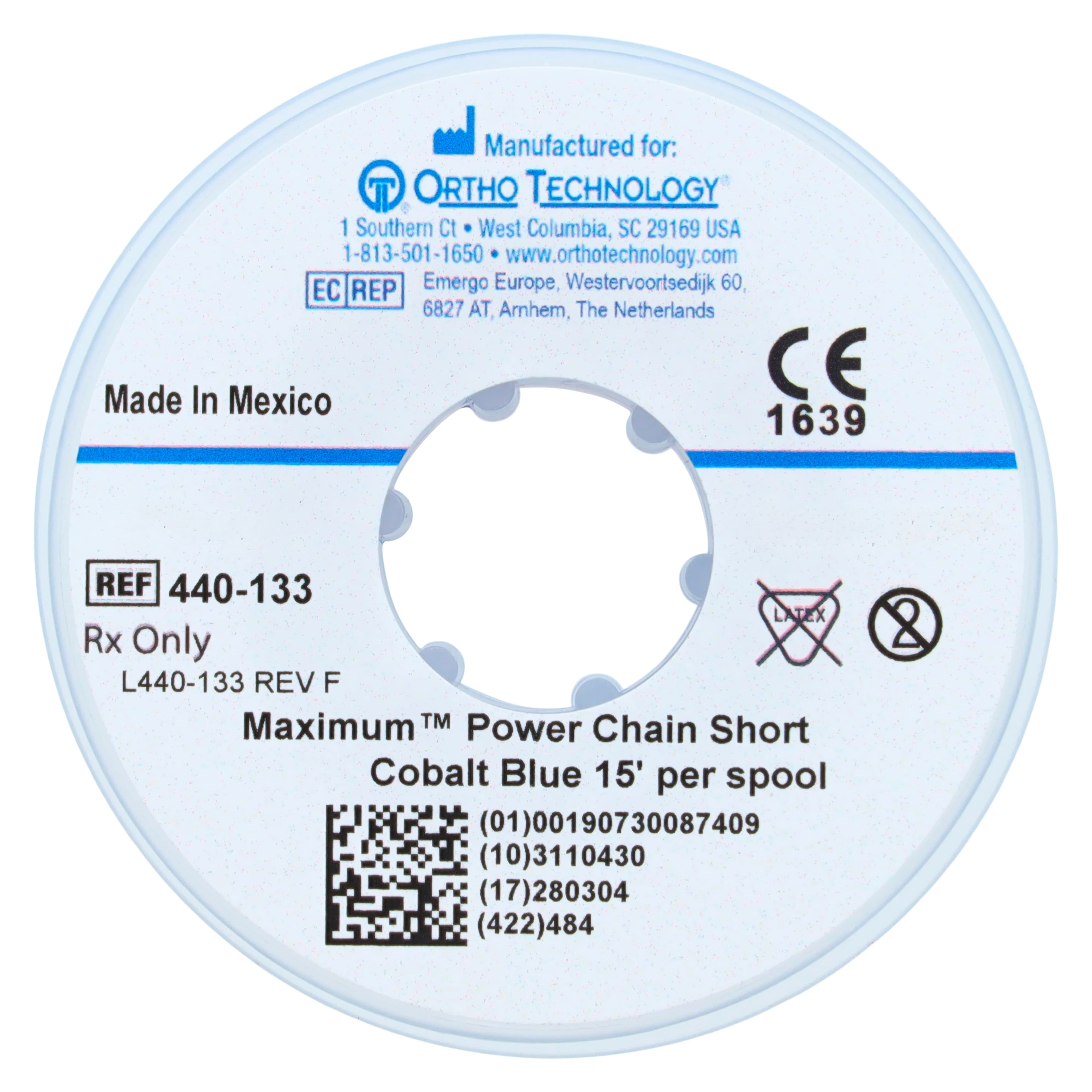 Ortho Technology Maximum Short Power Chain on Spools, 15' Spool, Cobalt Blue, Latex-Free, 440-133 thumbnail 2