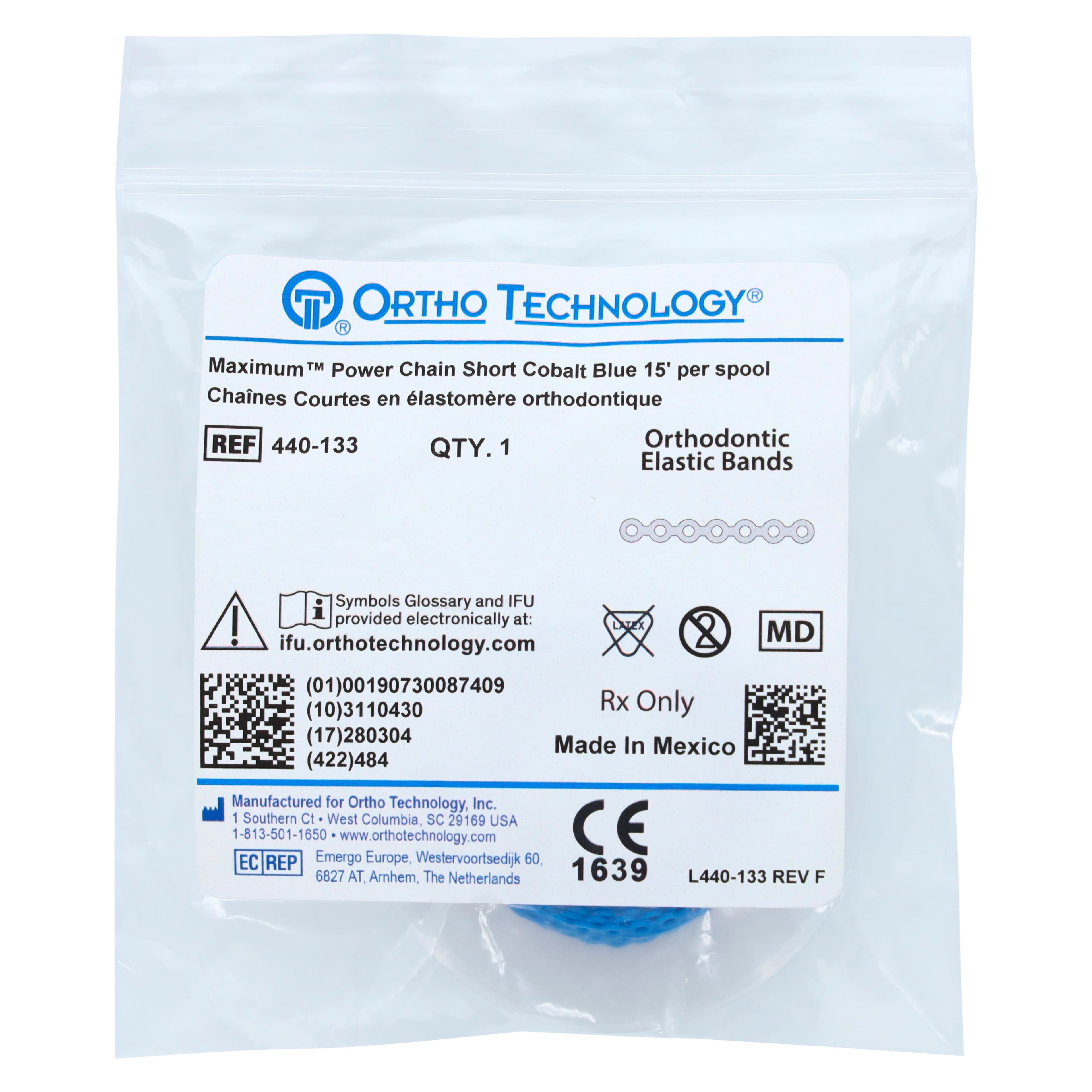 Ortho Technology Maximum Short Power Chain on Spools, 15' Spool, Cobalt Blue, Latex-Free, 440-133 thumbnail 3