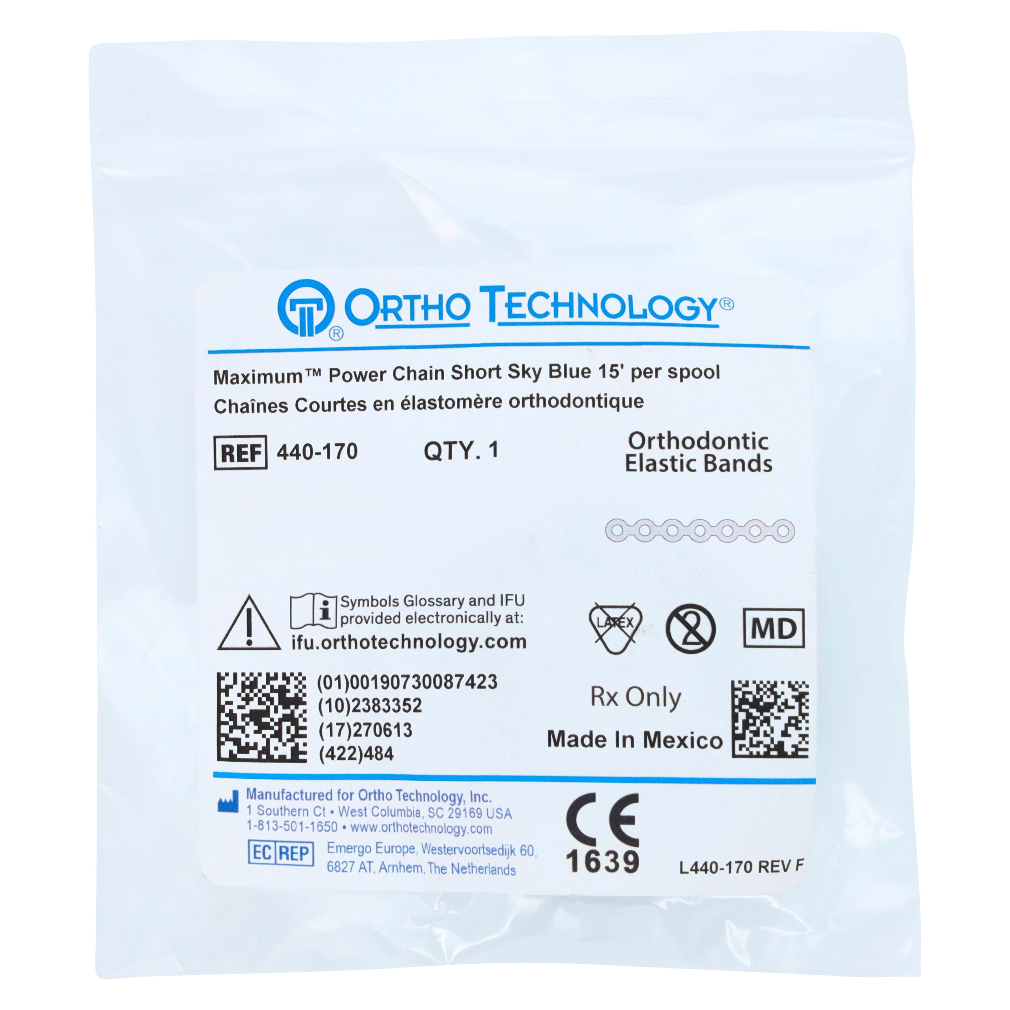 Ortho Technology Maximum Short Power Chain on Spools, 15' Spool, Sky Blue, Latex-Free, 440-170 thumbnail 3