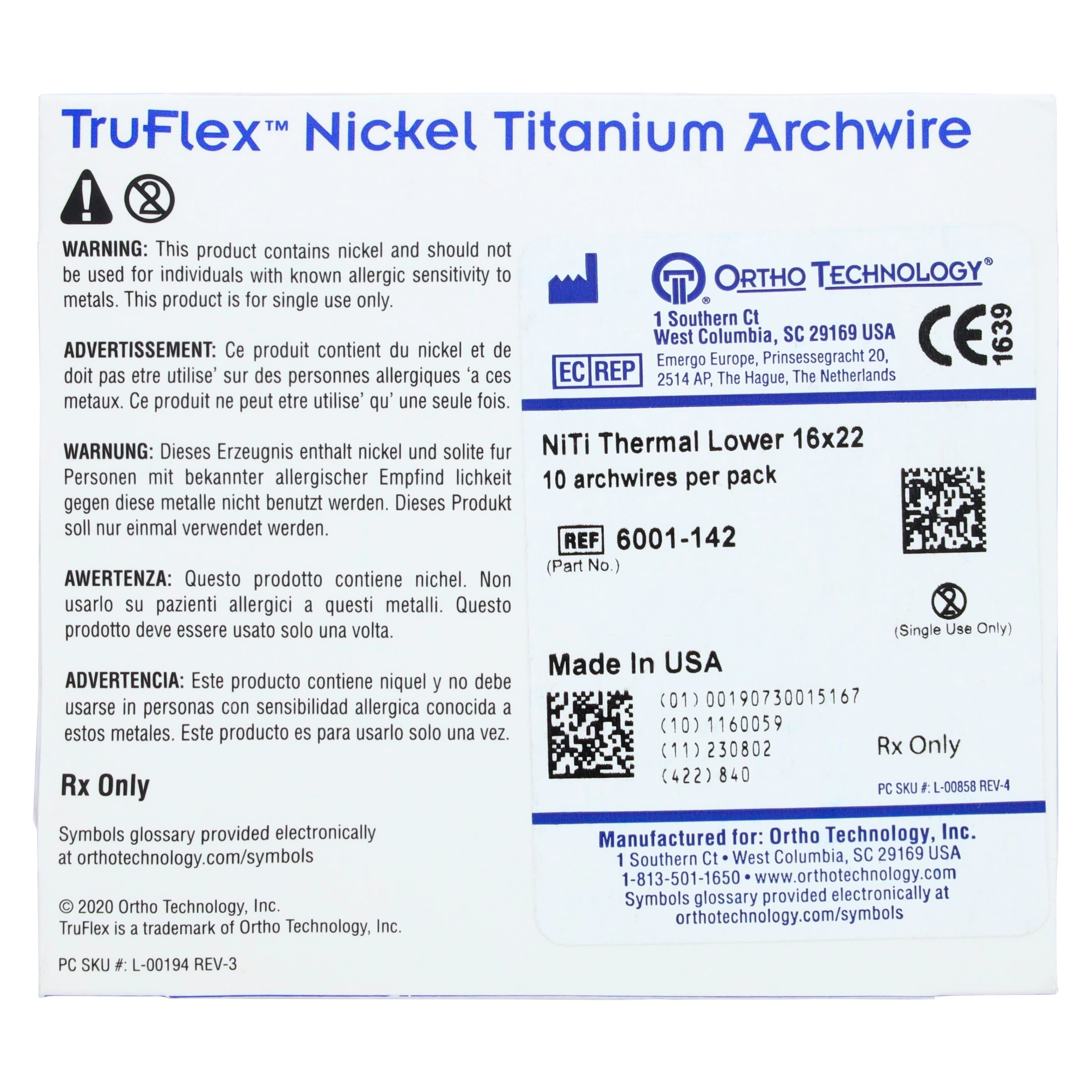 TruFlex Thermal Nickel Titanium Full Form Rectangle Etched Archwire, Lower, .016" x .022", 10/Pack, 6001-142 thumbnail 3