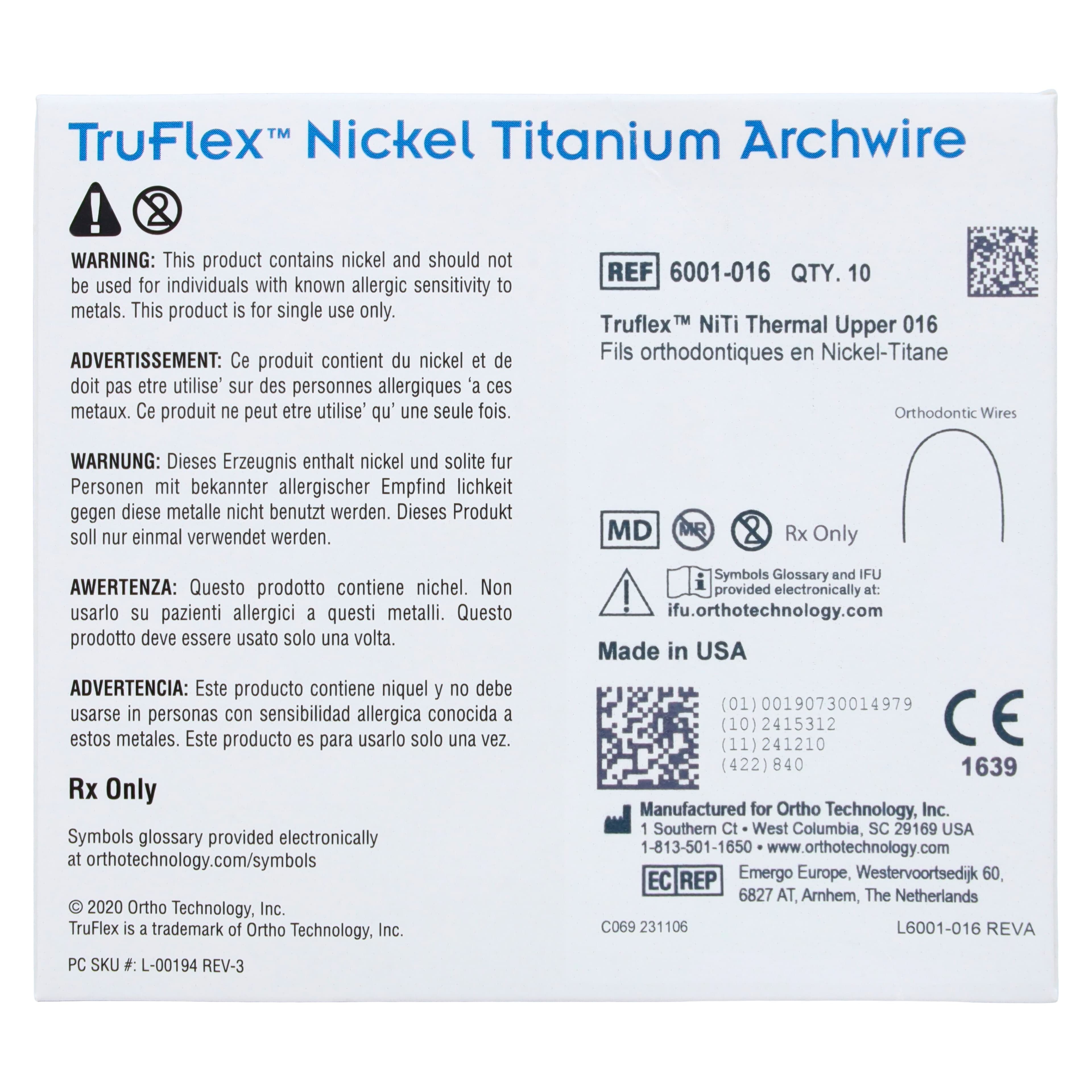TruFlex Thermal Nickel Titanium Full Form Round Etched Archwire, Upper, 0.016", 10/Pack, 6001-016 thumbnail 3