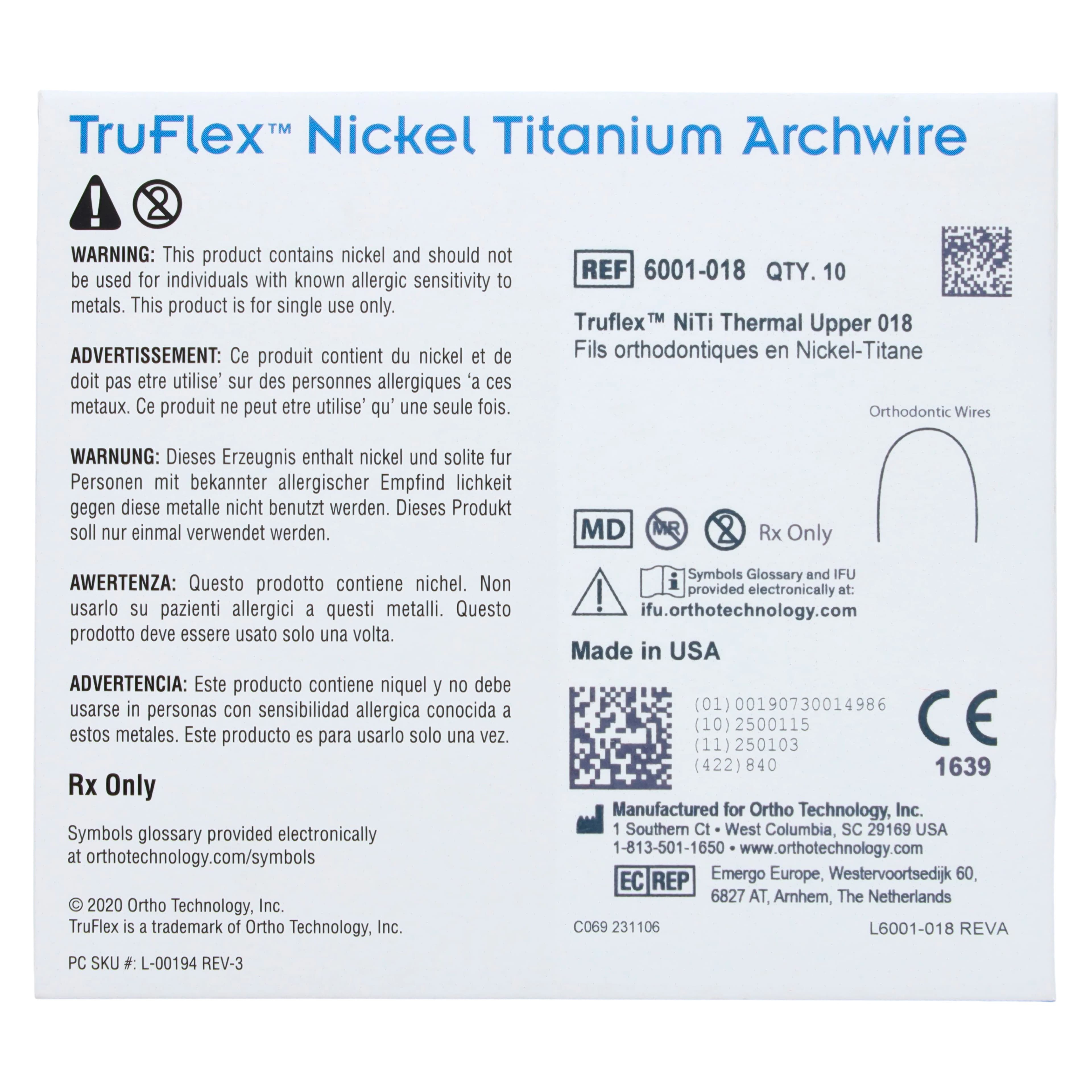 TruFlex Thermal Nickel Titanium Full Form Round Etched Archwire, Upper, .018", 10/Pkg, 6001-018 thumbnail 3