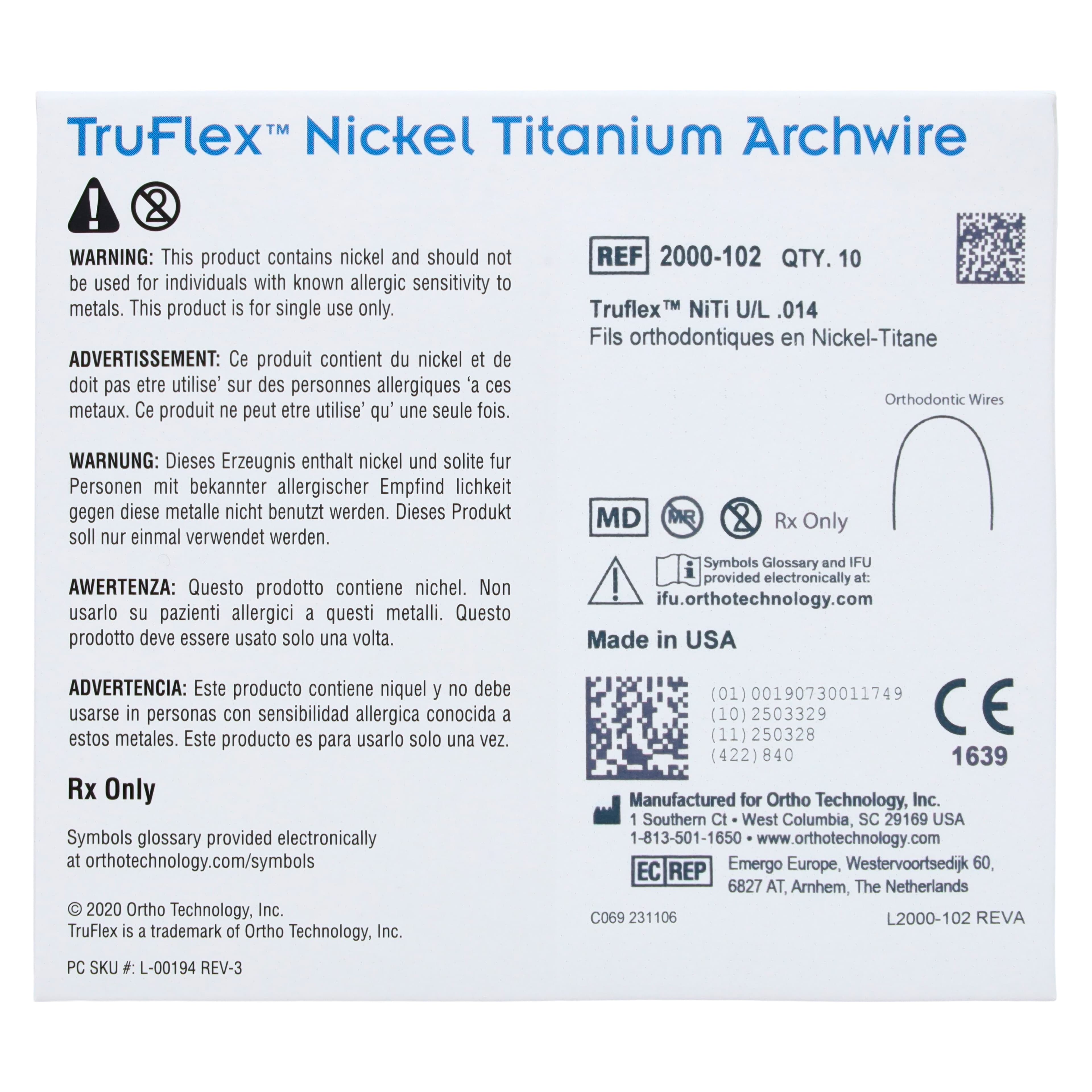 TruFlex Nickel Titanium Universal Form Round Etched Archwire, .014", 10/Pkg, 2000-102 thumbnail 3