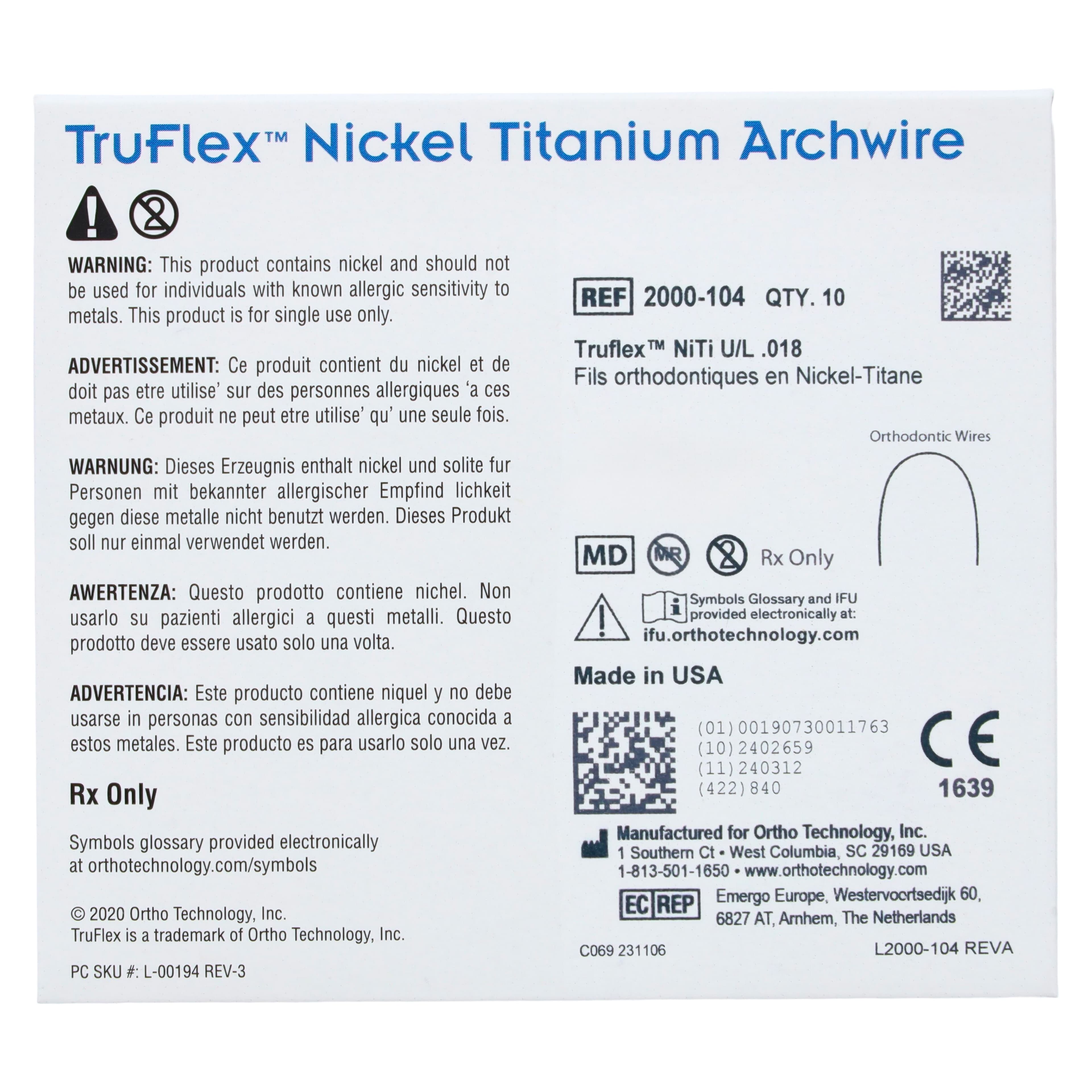 TruFlex Nickel Titanium Universal Form Round Etched Archwire, 0.018 in, 10/Box thumbnail 3