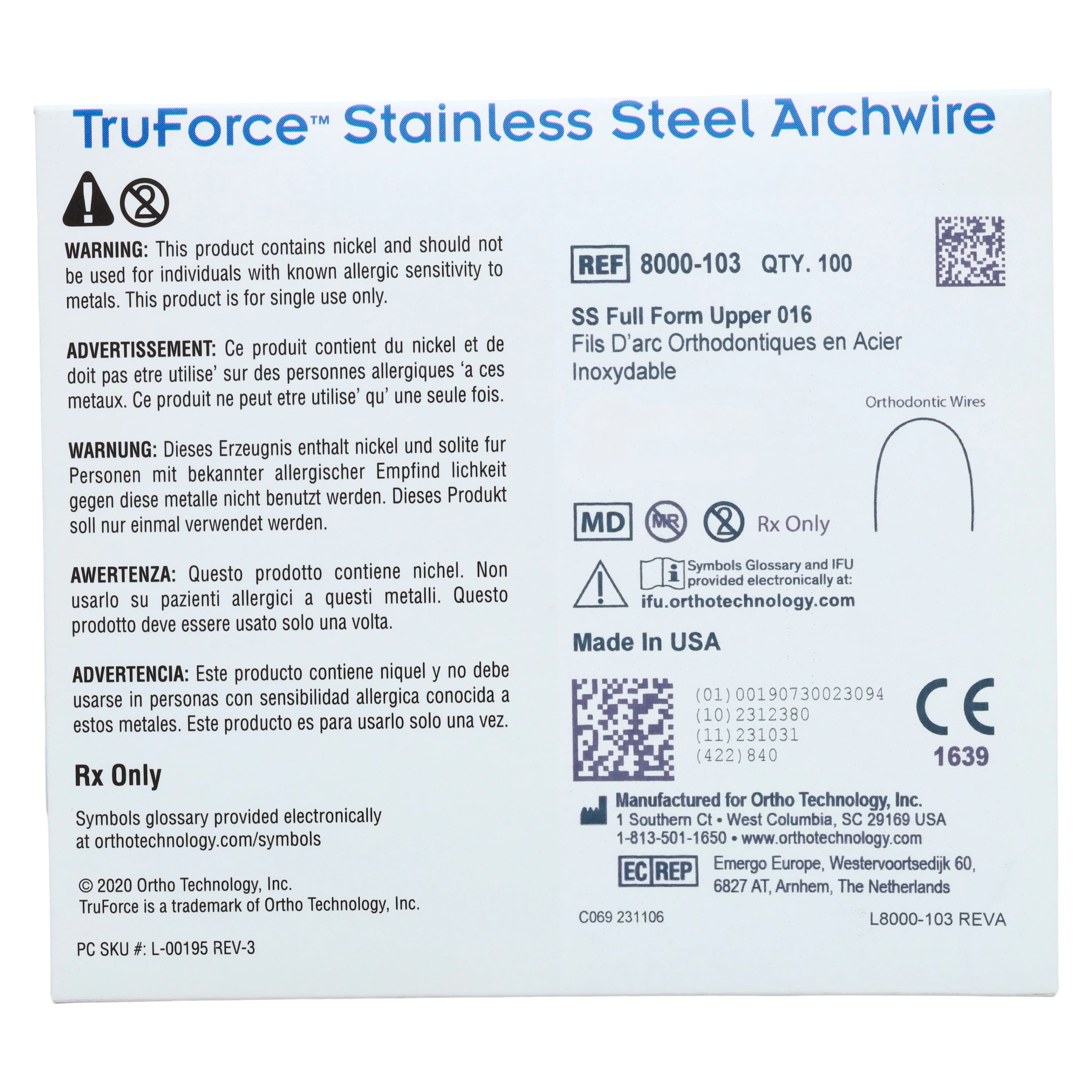 TruForce Stainless Steel Full Form Round Etched Archwire, Upper, .016", 100/Pkg, 8000-103 thumbnail 3