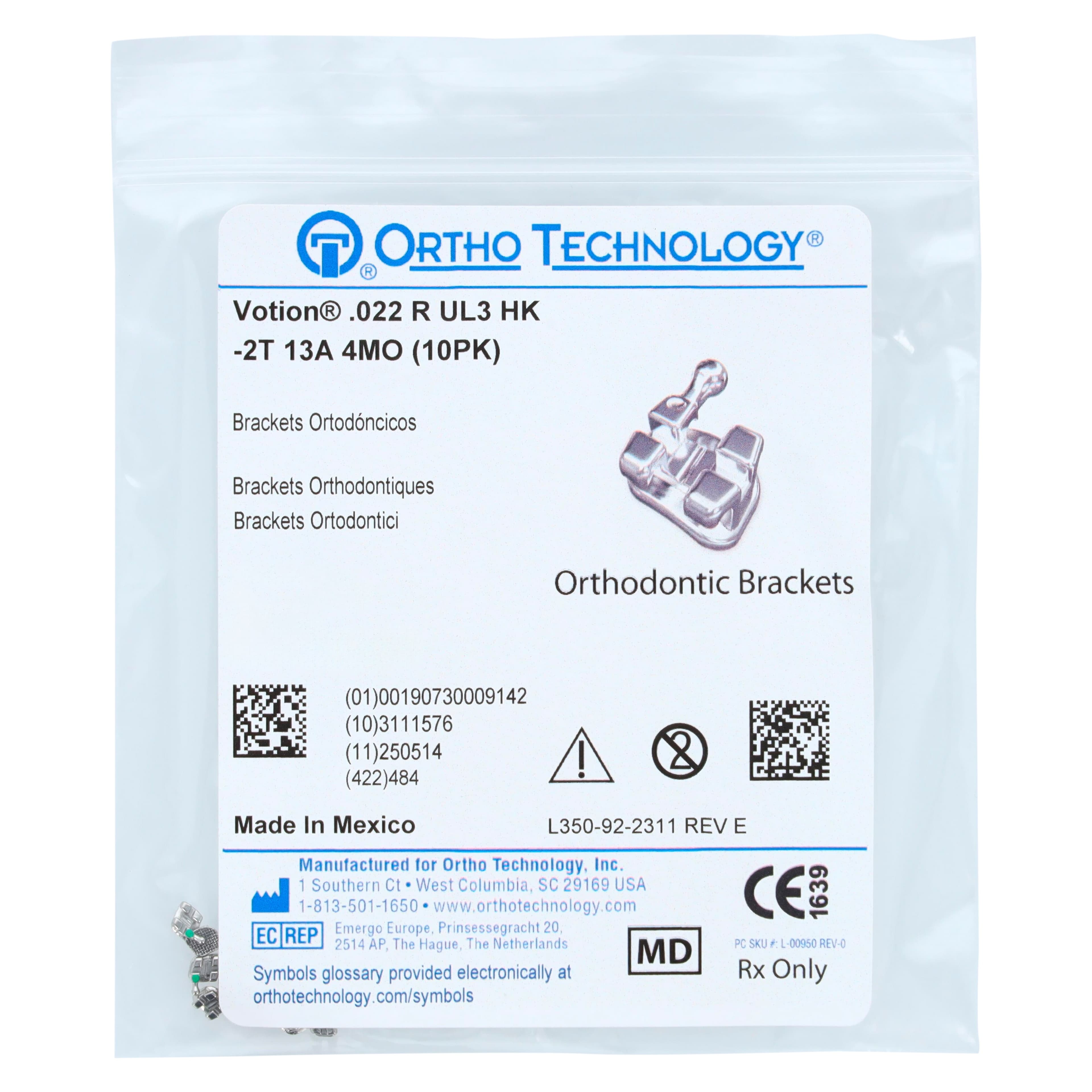 Votion Roth Individual Brackets, .022" Slot, Upper Left Cuspid, 10/Pkg, 350-92-2311 thumbnail 2