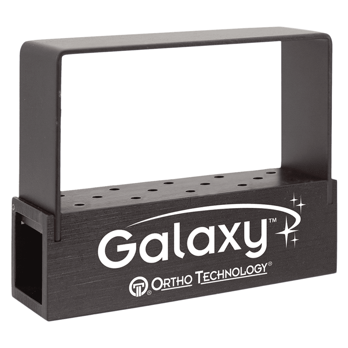 Ortho Technology Galaxy Lab Bur Block, Top Swivel, Anodized Aluminum, 14-Hole, Black, Autoclavable - Lab Bur Block - Image 1