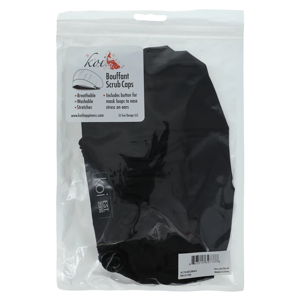 Koi Reusable Surgical Cap, Adult Unisex, Black, Polyester/Spandex, Non-Sterile, Each thumbnail 3