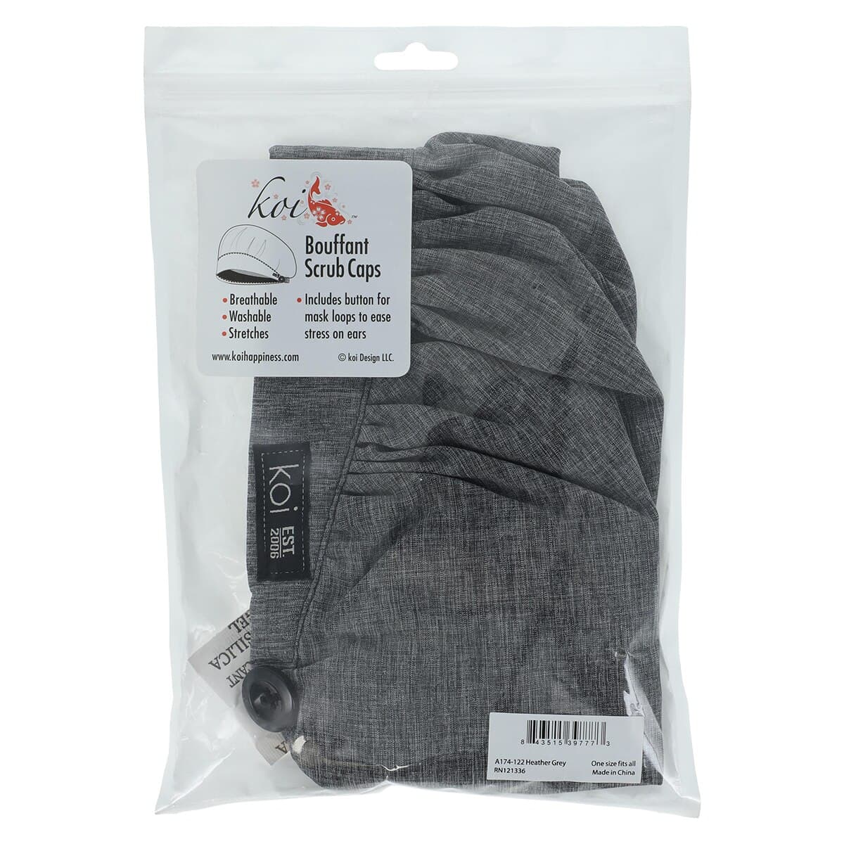 Koi Reusable Surgical Cap, Adult Unisex, Heather Grey, Polyester/Spandex, One Size, Non-Sterile, Each thumbnail 3