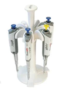 Globe Scientific Diamond Apex Adjustable Volume Pipette Kit, 0.5-10 µL, 2-20 µL, 20-200 µL, 100-1000 µL, with Sterile Racked Low Retention Tips and 6-Place Carousel Stand - Pipette Kit DiamondAPEX Adj Vl - Image 1