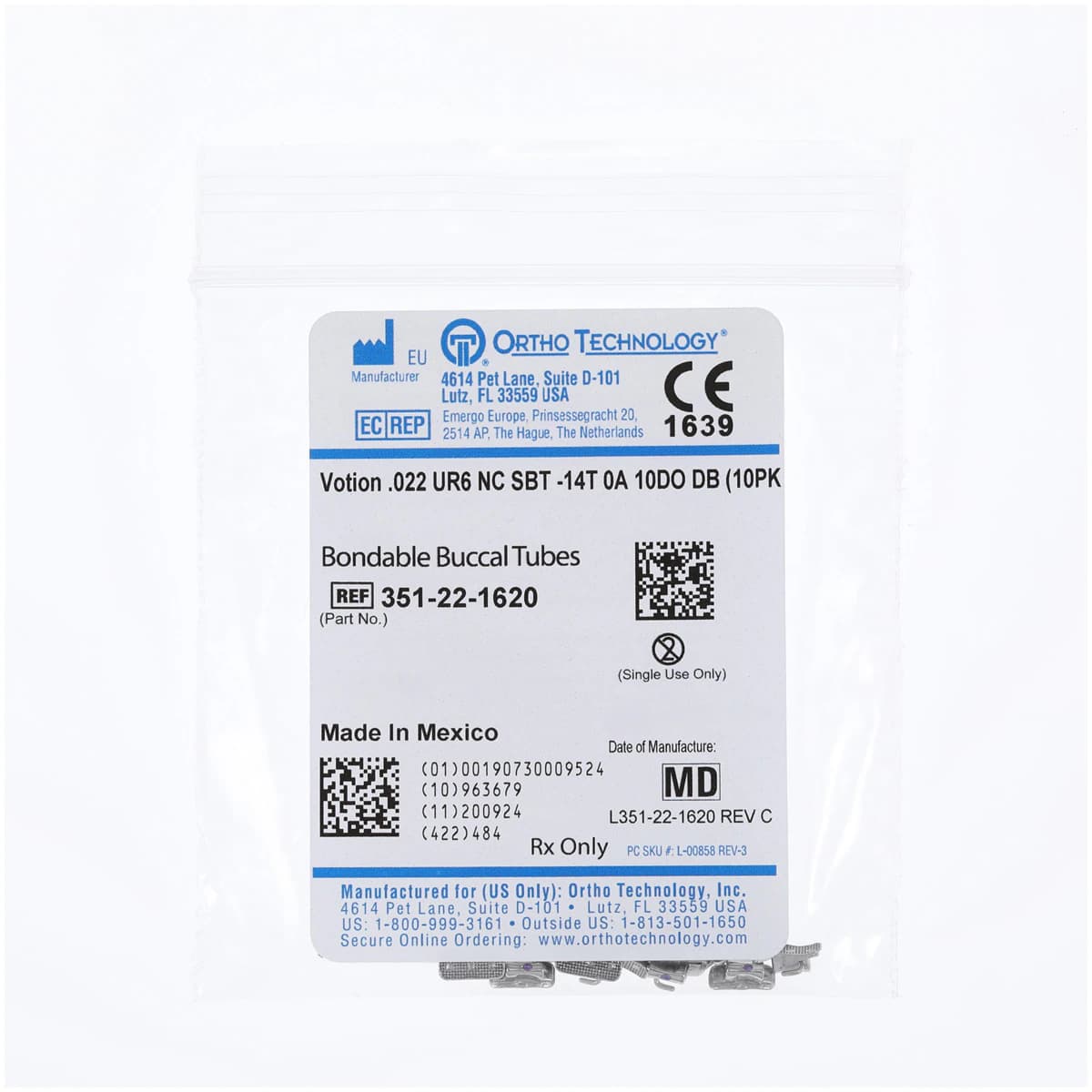 Votion Buccal Tube UR .022, Non-Convertible, MBT, UR6, 10/Pk thumbnail 2