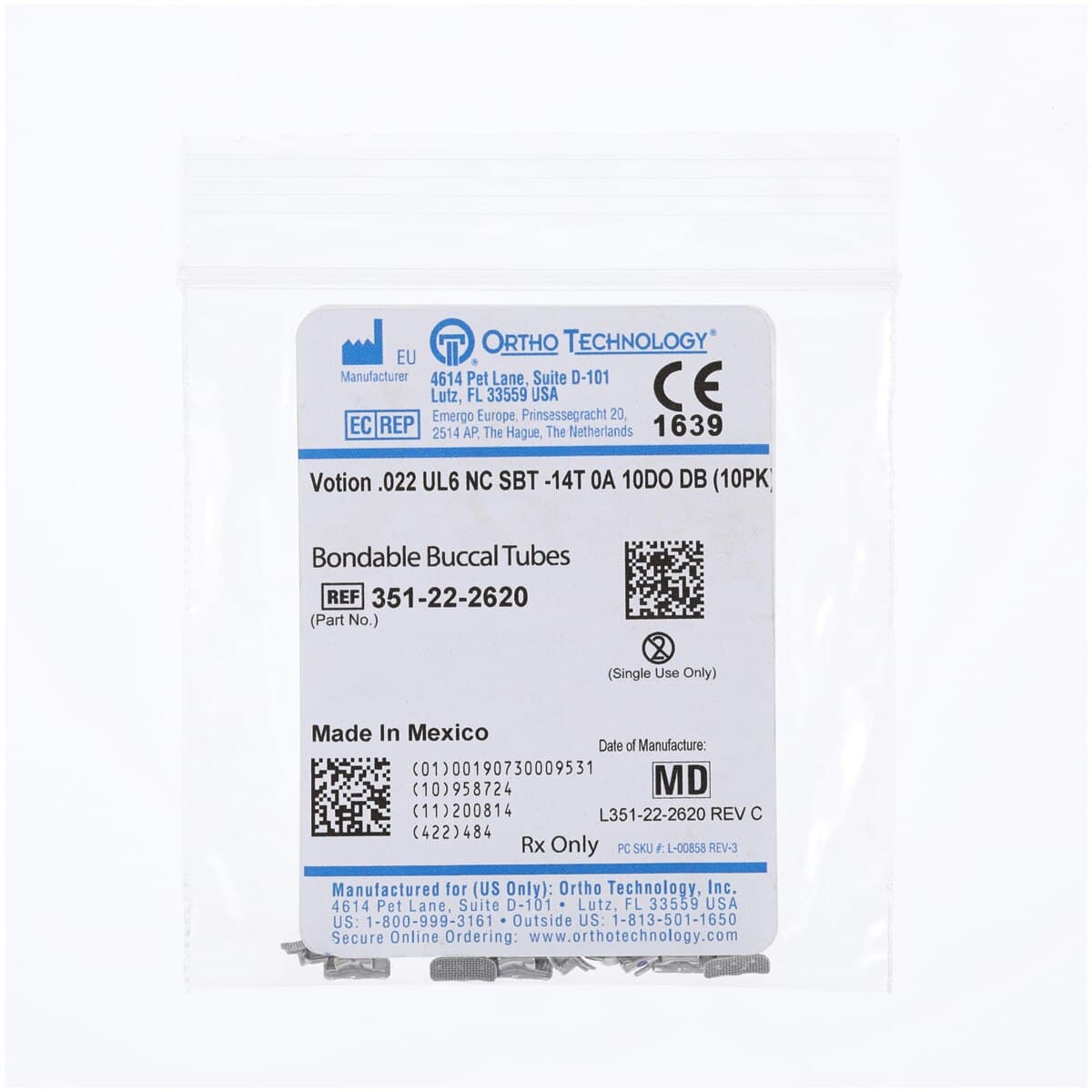 Votion Buccal Tube UL, Non-Convertible, MBT 0.022", UL6, 10/Pk thumbnail 2