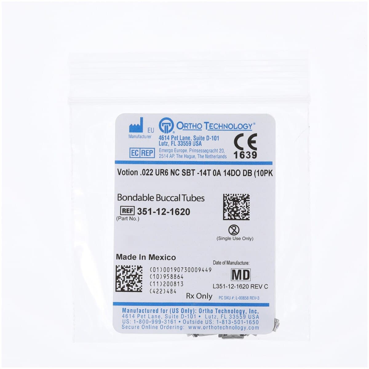 Votion Non-Convertible Buccal Tube, Roth 0.022 in, Upper Right 6, 10/Pkg, 351-12-1620 thumbnail 2
