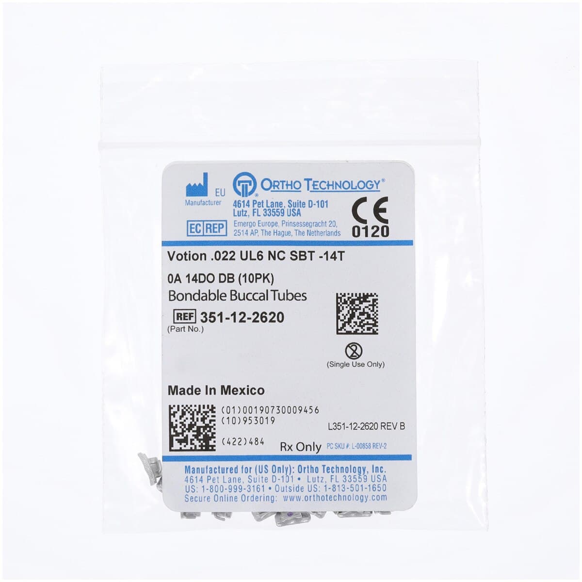 Votion Non-Convertible Buccal Tube, Roth, 0.022 in, Upper Left 6, 10/Pkg, 351-12-2620 thumbnail 2