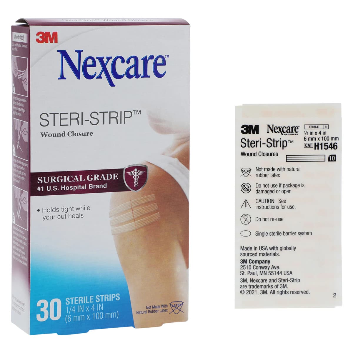 NexCare Steri-Strip Skin Closure Strip, 1/4" x 4", Tan, Sterile, 30/Box thumbnail 2