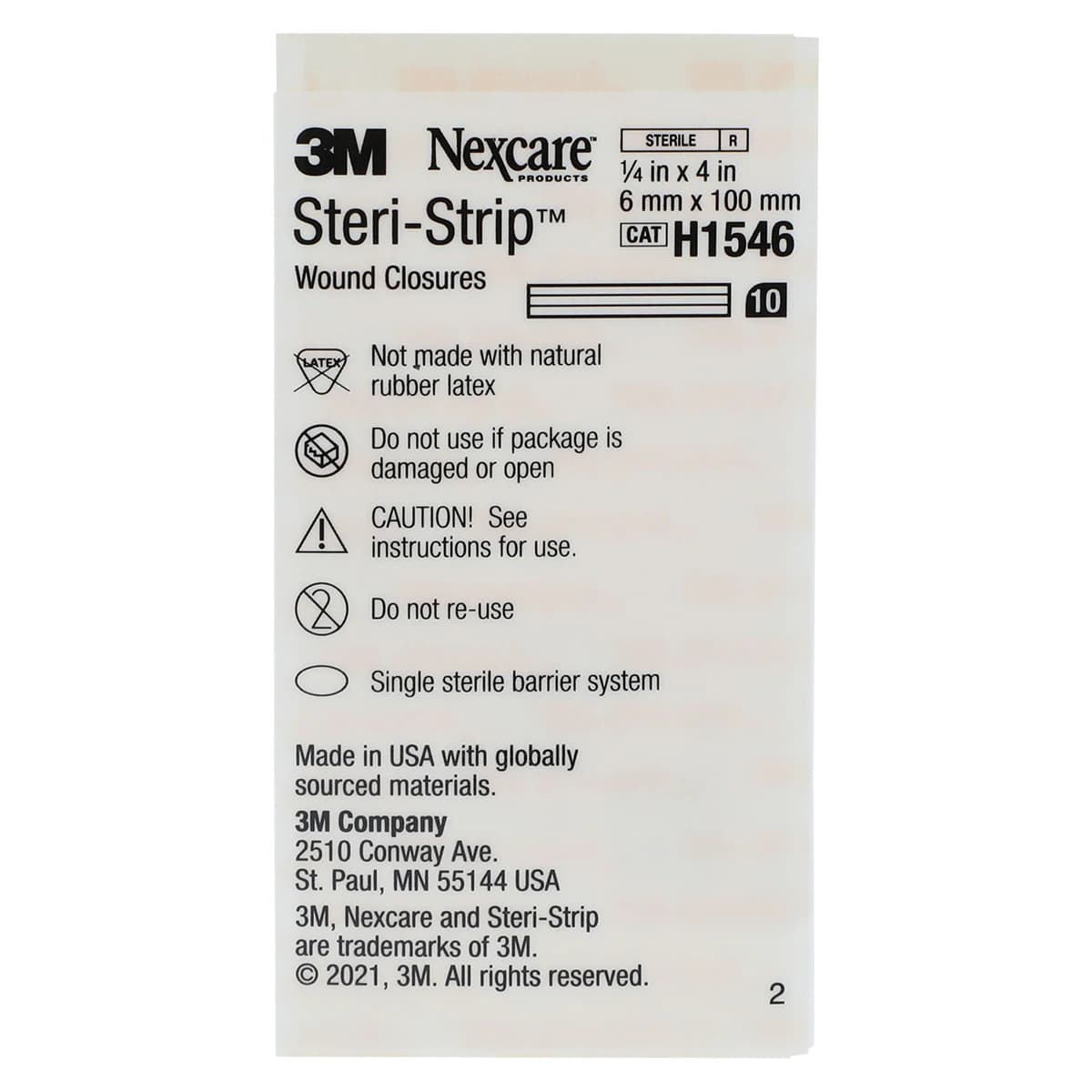 NexCare Steri-Strip Skin Closure Strip, 1/4" x 4", Tan, Sterile, 30/Box thumbnail 3