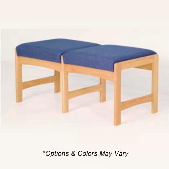 Wooden Mallet Dakota Wave Patient Bench, 2-Seat, Mahogany/Blue - Bench 2 Seat Mahogany/Blue - Image 1