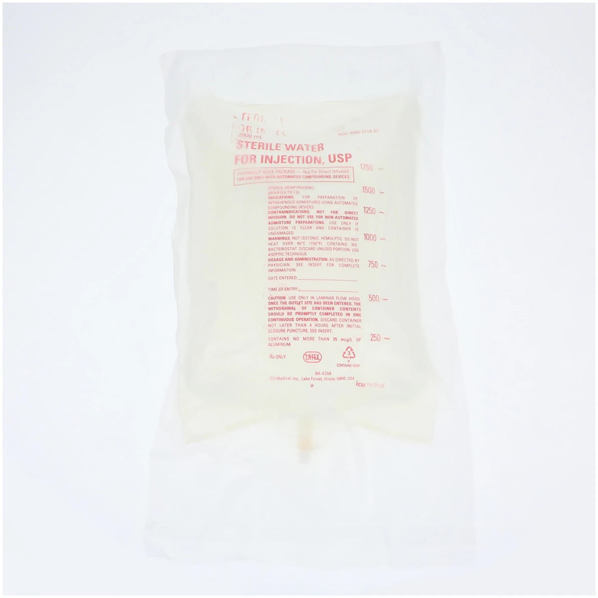 Sterile Water For Injection, 2000 mL, Bulk Pack, DEHP-Free, Latex-Free, 6/Case thumbnail 2