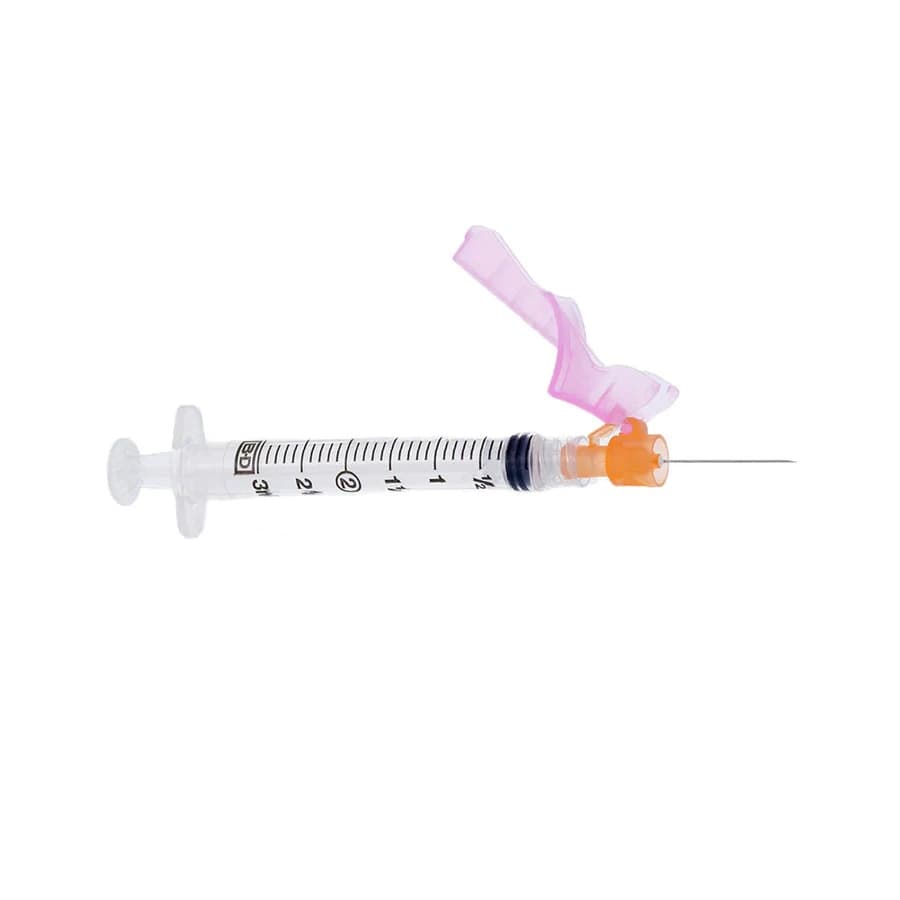 BD Eclipse Hypodermic Needle/Syringe, 25G x 1", 3mL, Luer Lock, Safety LDS, Orange, 50/Box - ATRIUM Eclipse Syr W/Ndl 25x1 - Image 1