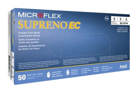 Microflex Supreno EC Powder-Free Nitrile Exam Gloves, Medium, Violet Blue, Non-Sterile, Textured, 50/Box - Supreno EC PF Nitrile Glove Medium 50/Bx - Image 1