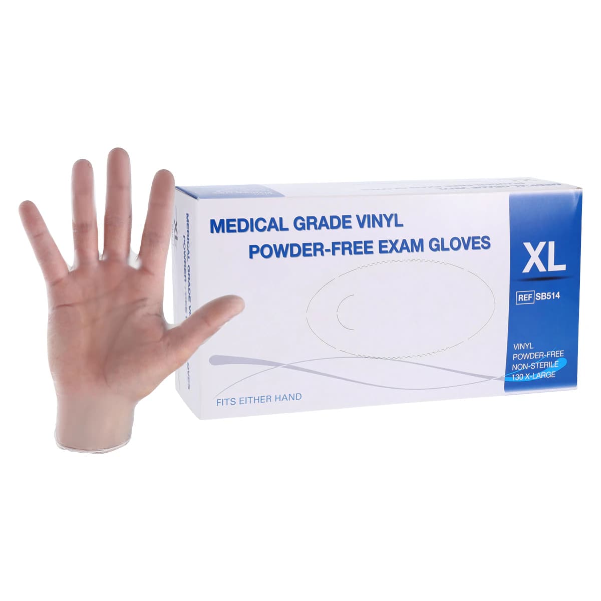 Medline Vinyl Powder-Free Clear Exam Gloves, X-Large, Non-Sterile thumbnail 2