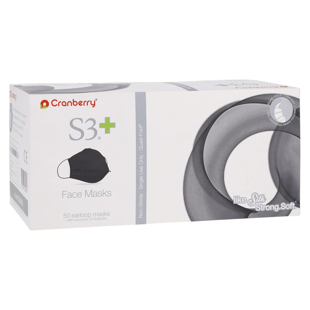 Cranberry S3+ ASTM Level 3 Procedure Face Mask, Black, Ear Loop, 50/Box, S3160K thumbnail 4