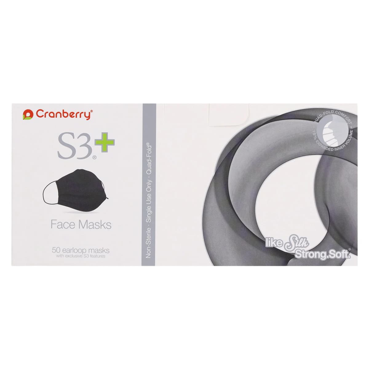 Cranberry S3+ ASTM Level 3 Procedure Face Mask, Black, Ear Loop, 50/Box, S3160K thumbnail 6