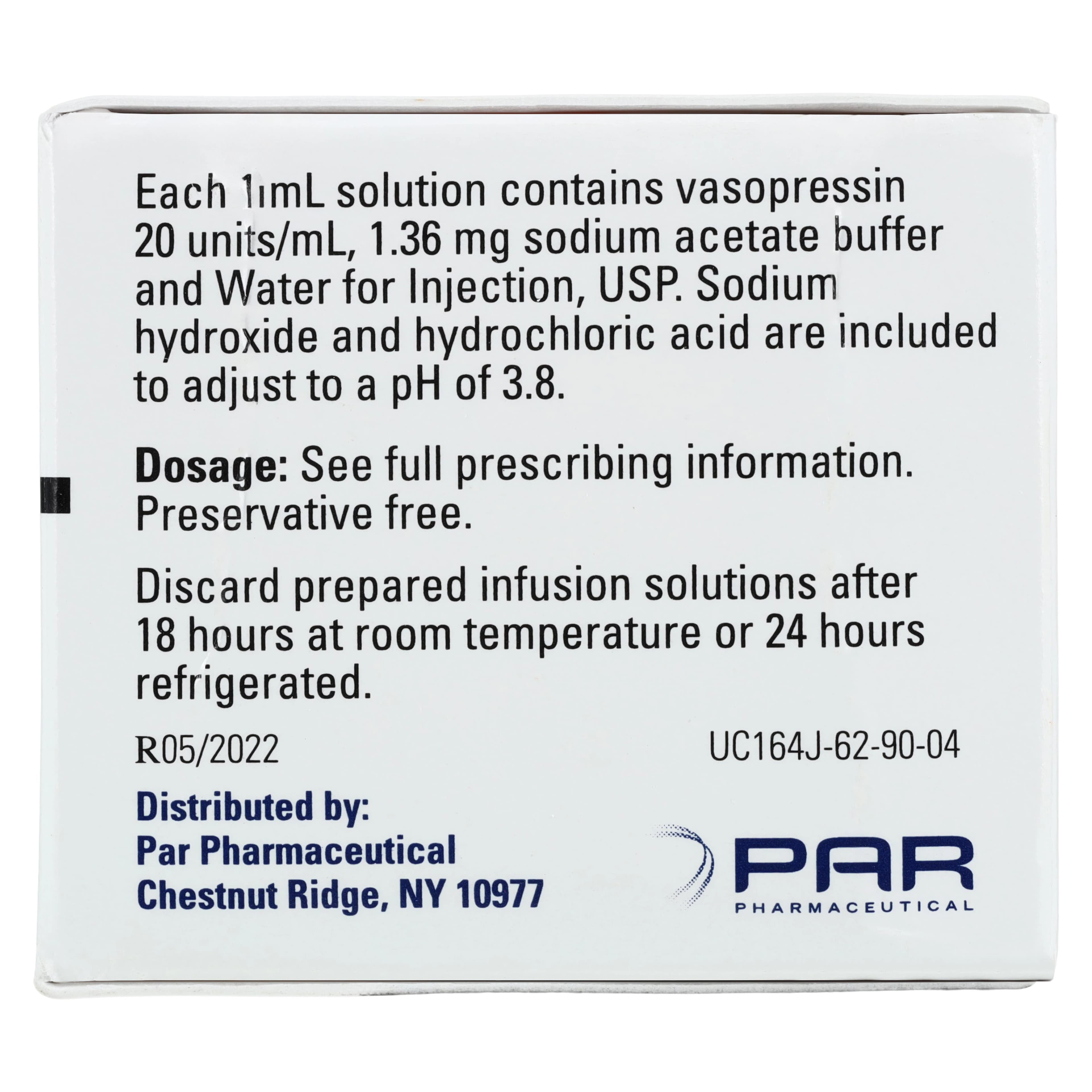 Vasostrict (Vasopressin) Injection, 20 U/mL, Single-Dose Vial, 1 mL, 10/Package thumbnail 4