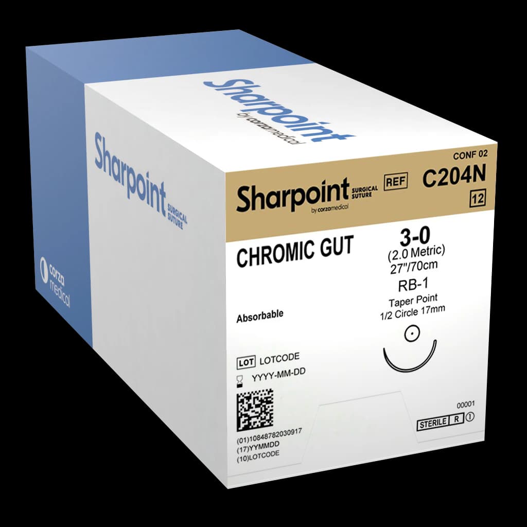 Sharpoint Plus Chromic Gut Suture, 3-0, 27", RB-1 Taper Point 1/2 Circle 17mm, Coated Natural, 12/Box thumbnail 2